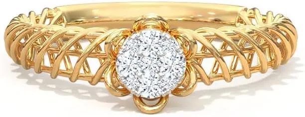 0.25 Ct Round Cut Diamond Filigree Floral Cluster Ring For Women 14k Yellow Gold Two Tone Plated Unique Style Twists Ring 925 Sterling Silver Handmade Highly Polished Star Studded Ring