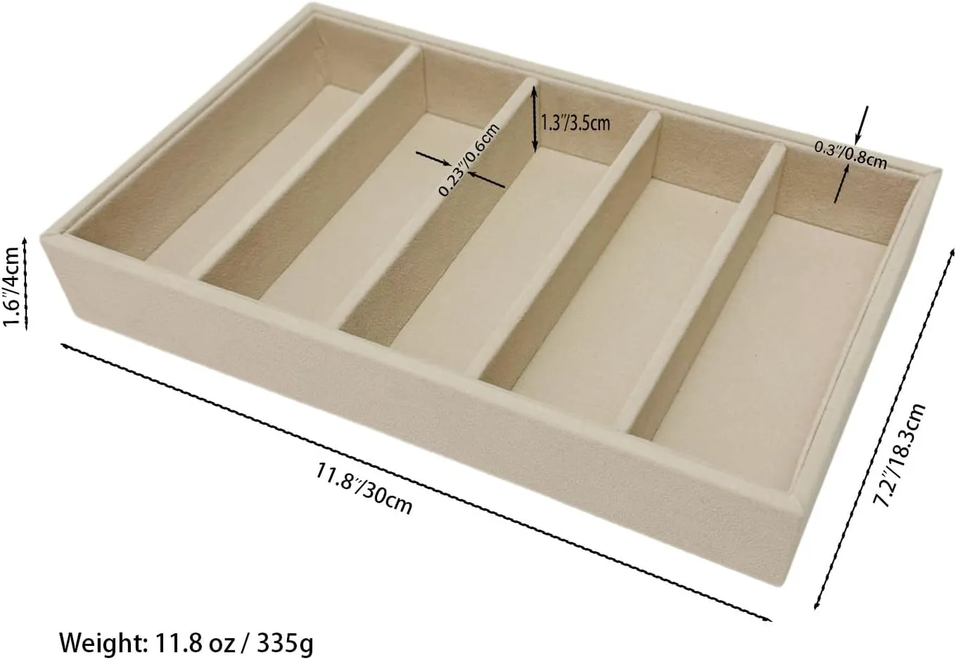 2 Pieces Velvet Jewelry and Eyeglasses Organizer Trays,5 Adjustable Spaces of Each,Thickened Frame,Stackable Storage Trays,Display Necklaces,Earrings,Bracelets,Watches,Beige, GWT: 23.6 oz.