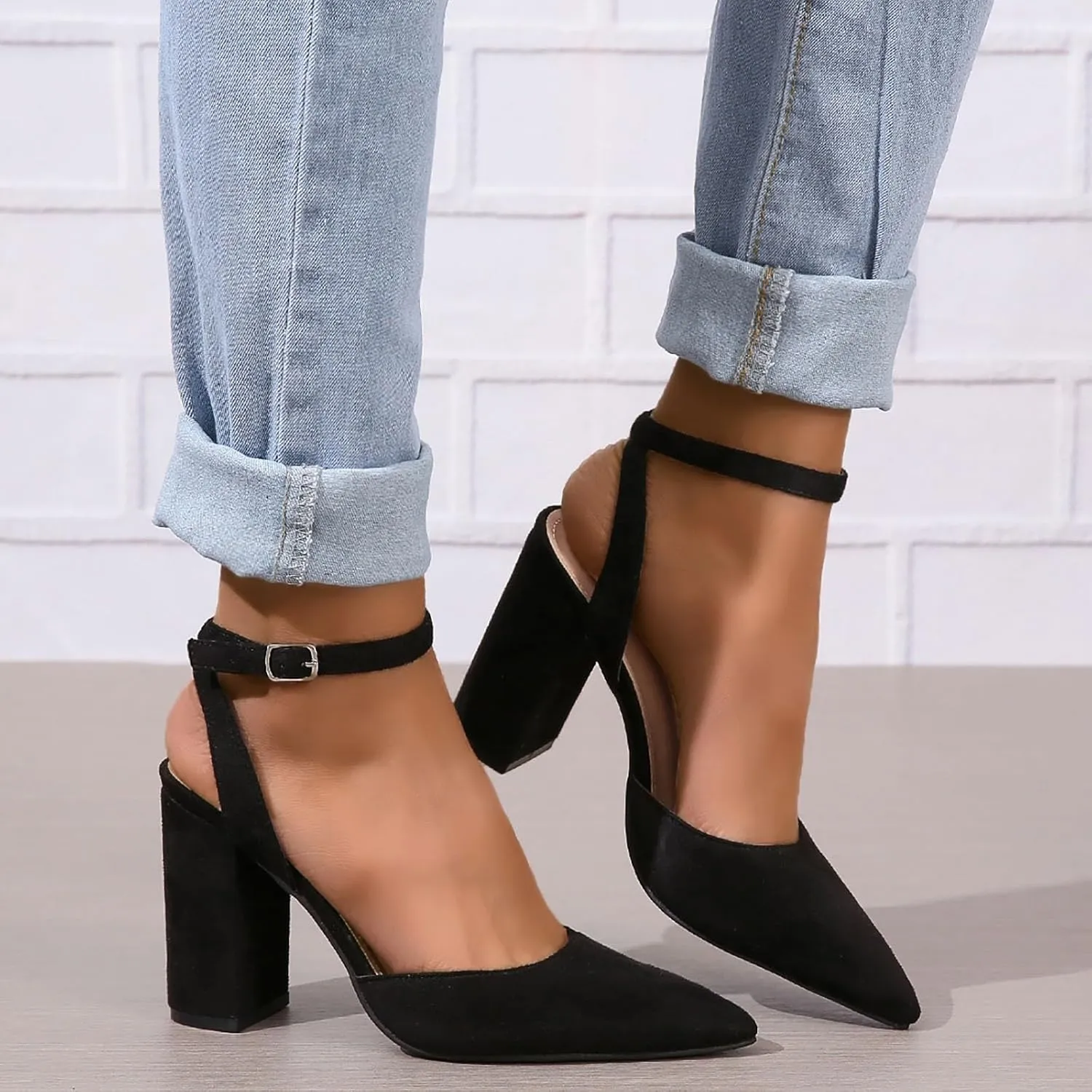 2025 Women Closed Toe Sandals Comfortable Dance Dressy Wedding Shoes with Ankle Strap Summer Non-Slip Breathable Walking Footwear Fashion Soft Sole High Pump Pointed Head Shoe with Adjustable Buckle