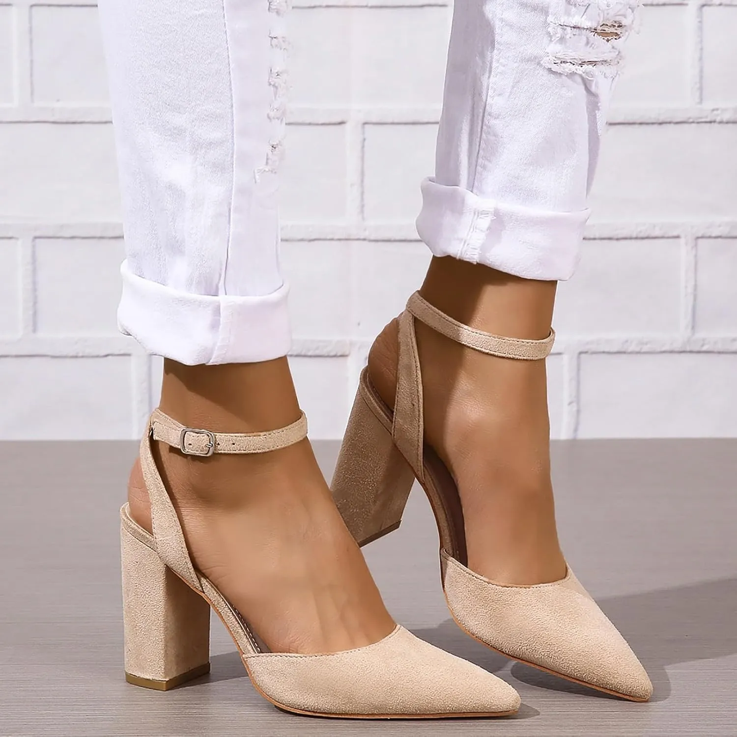 2025 Women Closed Toe Sandals Comfortable Dance Dressy Wedding Shoes with Ankle Strap Summer Non-Slip Breathable Walking Footwear Fashion Soft Sole High Pump Pointed Head Shoe with Adjustable Buckle