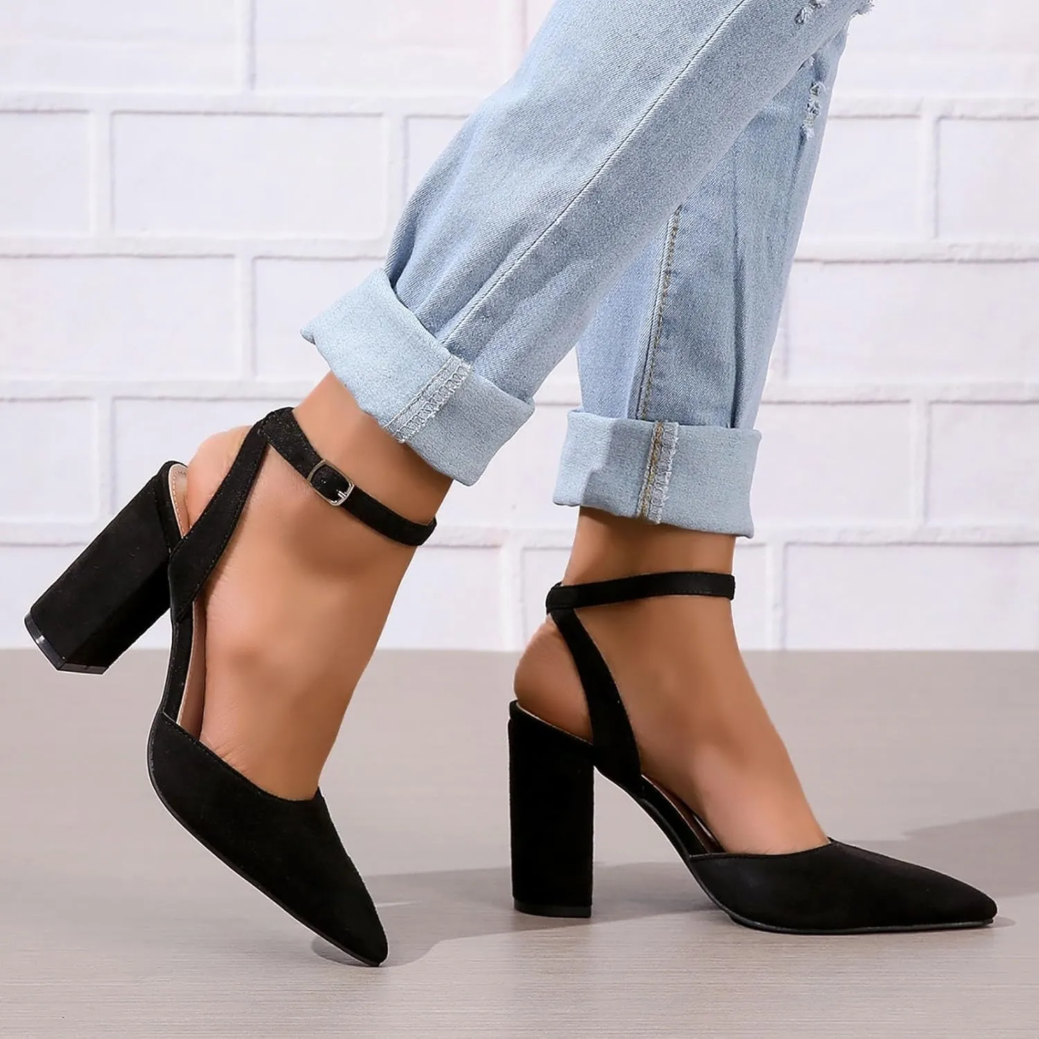 2025 Women Closed Toe Sandals Comfortable Dance Dressy Wedding Shoes with Ankle Strap Summer Non-Slip Breathable Walking Footwear Fashion Soft Sole High Pump Pointed Head Shoe with Adjustable Buckle