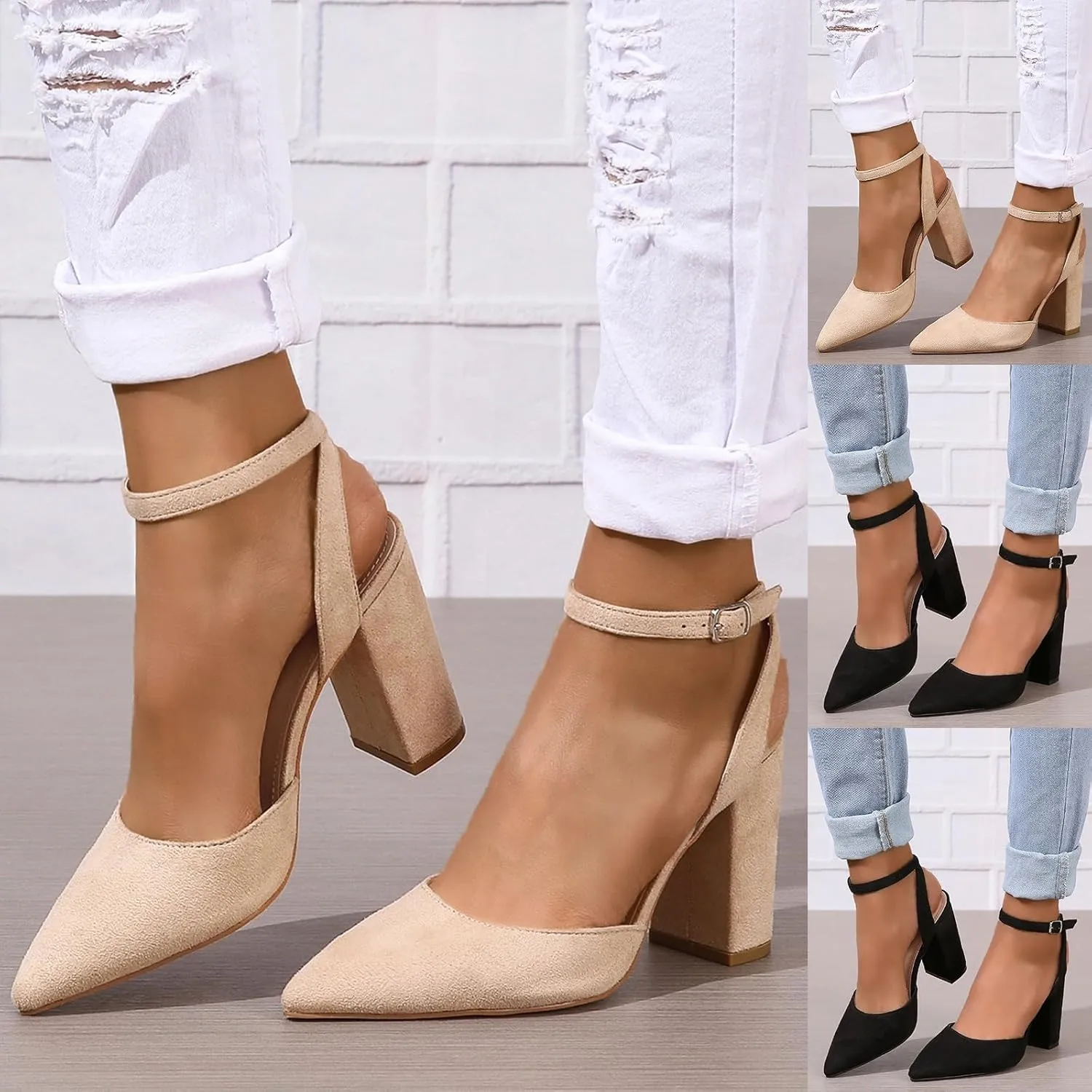 2025 Women Closed Toe Sandals Comfortable Dance Dressy Wedding Shoes with Ankle Strap Summer Non-Slip Breathable Walking Footwear Fashion Soft Sole High Pump Pointed Head Shoe with Adjustable Buckle