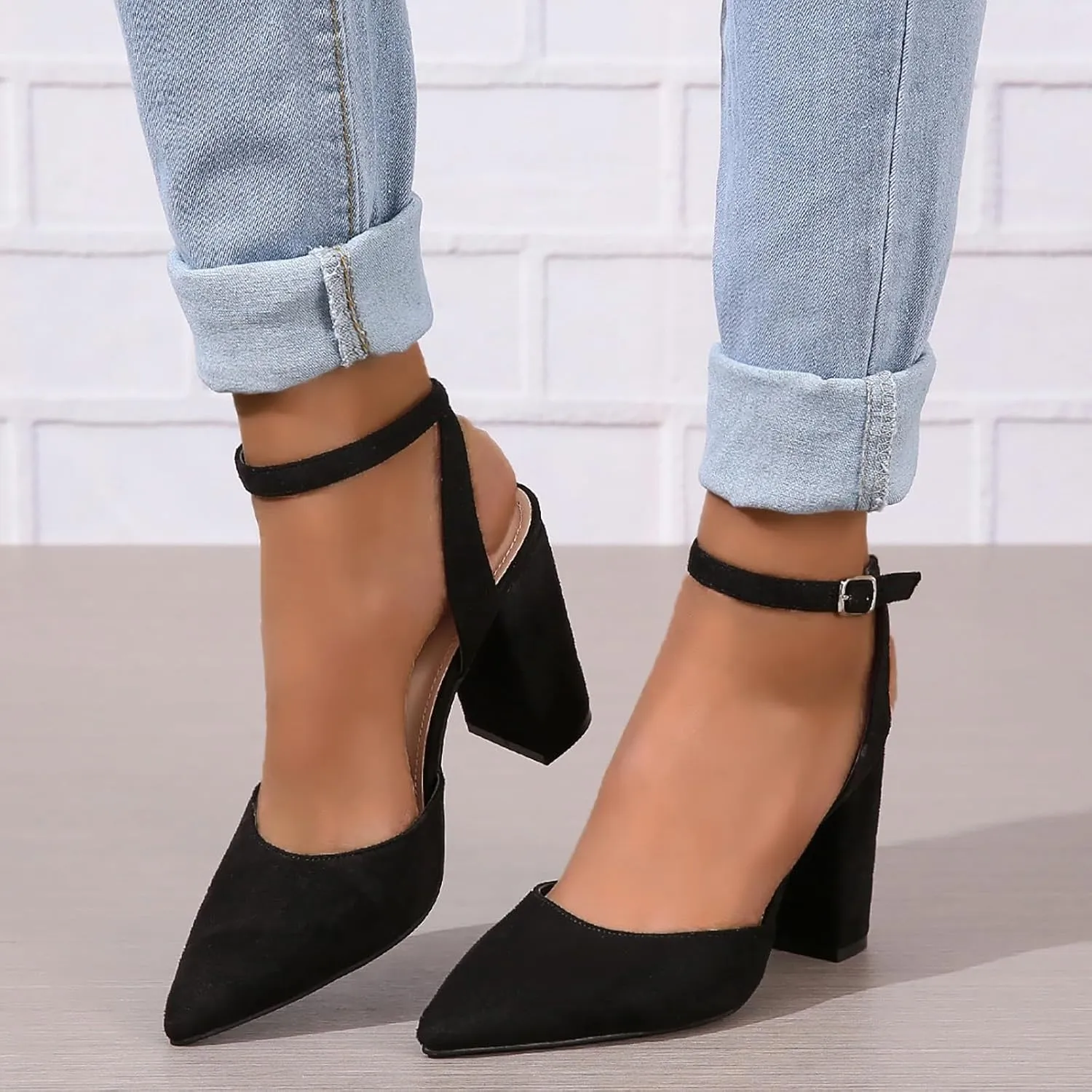 2025 Women Closed Toe Sandals Comfortable Dance Dressy Wedding Shoes with Ankle Strap Summer Non-Slip Breathable Walking Footwear Fashion Soft Sole High Pump Pointed Head Shoe with Adjustable Buckle