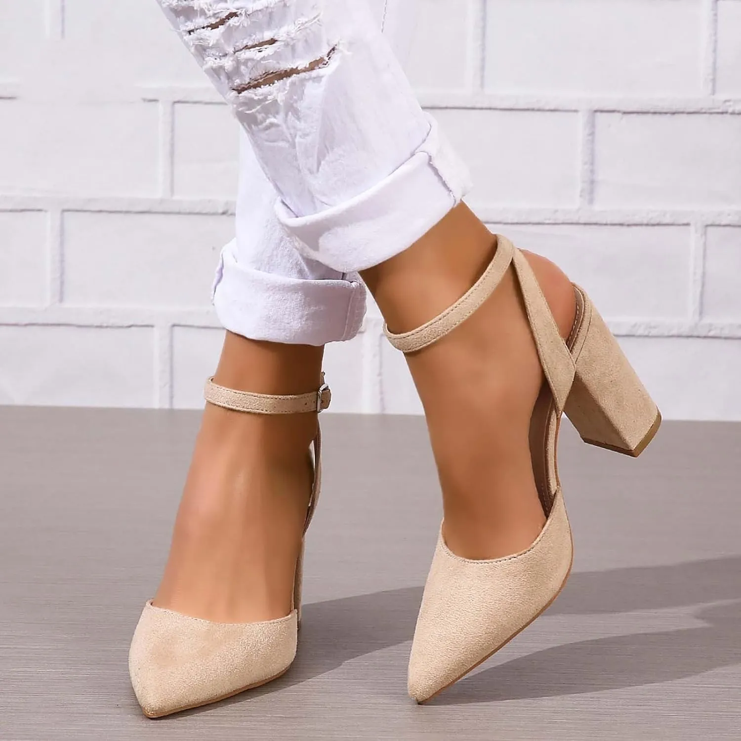 2025 Women Closed Toe Sandals Comfortable Dance Dressy Wedding Shoes with Ankle Strap Summer Non-Slip Breathable Walking Footwear Fashion Soft Sole High Pump Pointed Head Shoe with Adjustable Buckle