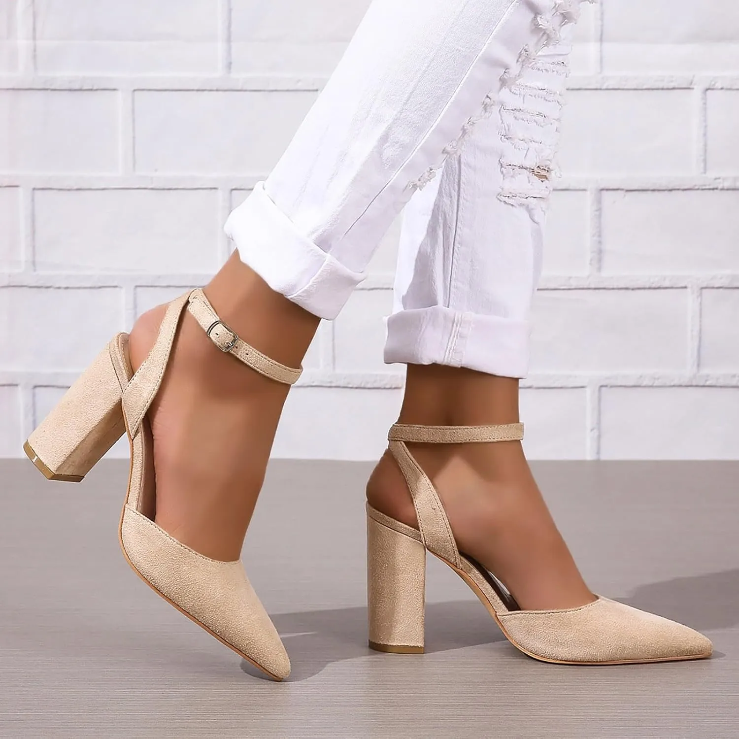 2025 Women Closed Toe Sandals Comfortable Dance Dressy Wedding Shoes with Ankle Strap Summer Non-Slip Breathable Walking Footwear Fashion Soft Sole High Pump Pointed Head Shoe with Adjustable Buckle