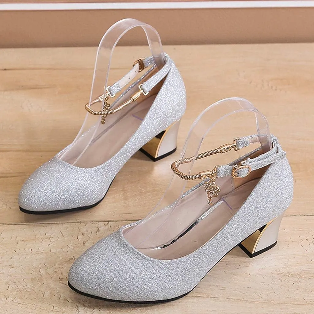 2025 Women Closed Toe Sandals Comfortable Sexy Non-Slip Soft Sole Walking Shoes with Ankle Strap Sparkly Bling Pointed Head Footwear Breathable Summer Dressy Lace Up Wedding Slippers