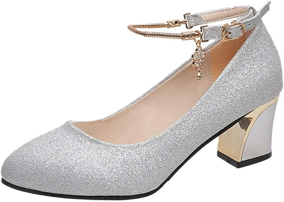 2025 Women Closed Toe Sandals Comfortable Sexy Non-Slip Soft Sole Walking Shoes with Ankle Strap Sparkly Bling Pointed Head Footwear Breathable Summer Dressy Lace Up Wedding Slippers