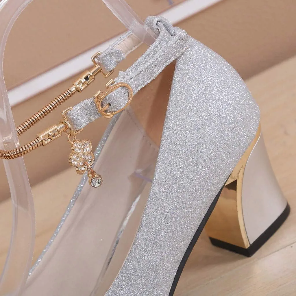 2025 Women Closed Toe Sandals Comfortable Sexy Non-Slip Soft Sole Walking Shoes with Ankle Strap Sparkly Bling Pointed Head Footwear Breathable Summer Dressy Lace Up Wedding Slippers