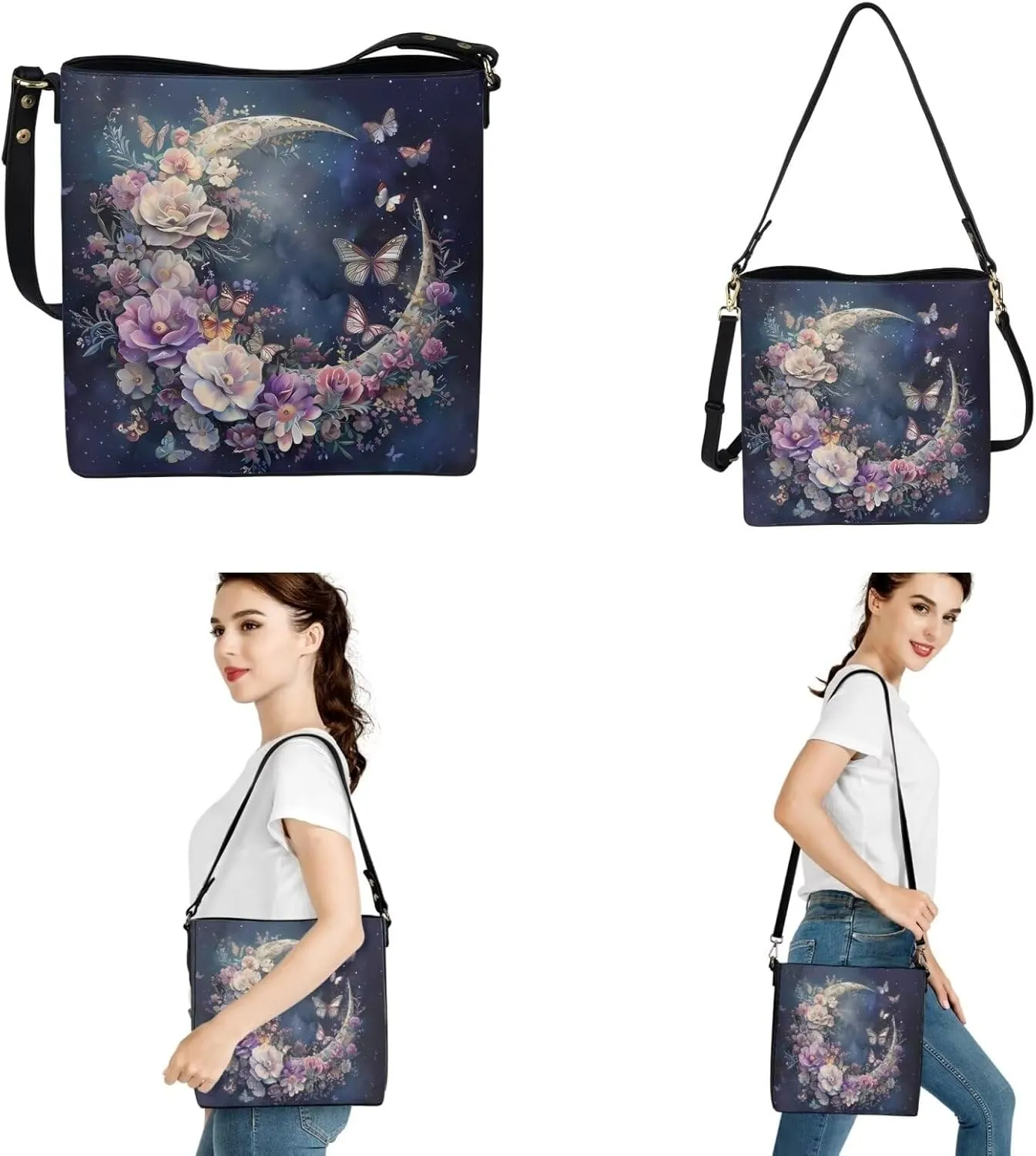 2Pcs Saddle Bags Set Bucket Bags Tote Bag for Women Wear-resistant Wristlet Wallets Large Capacity with Zipper