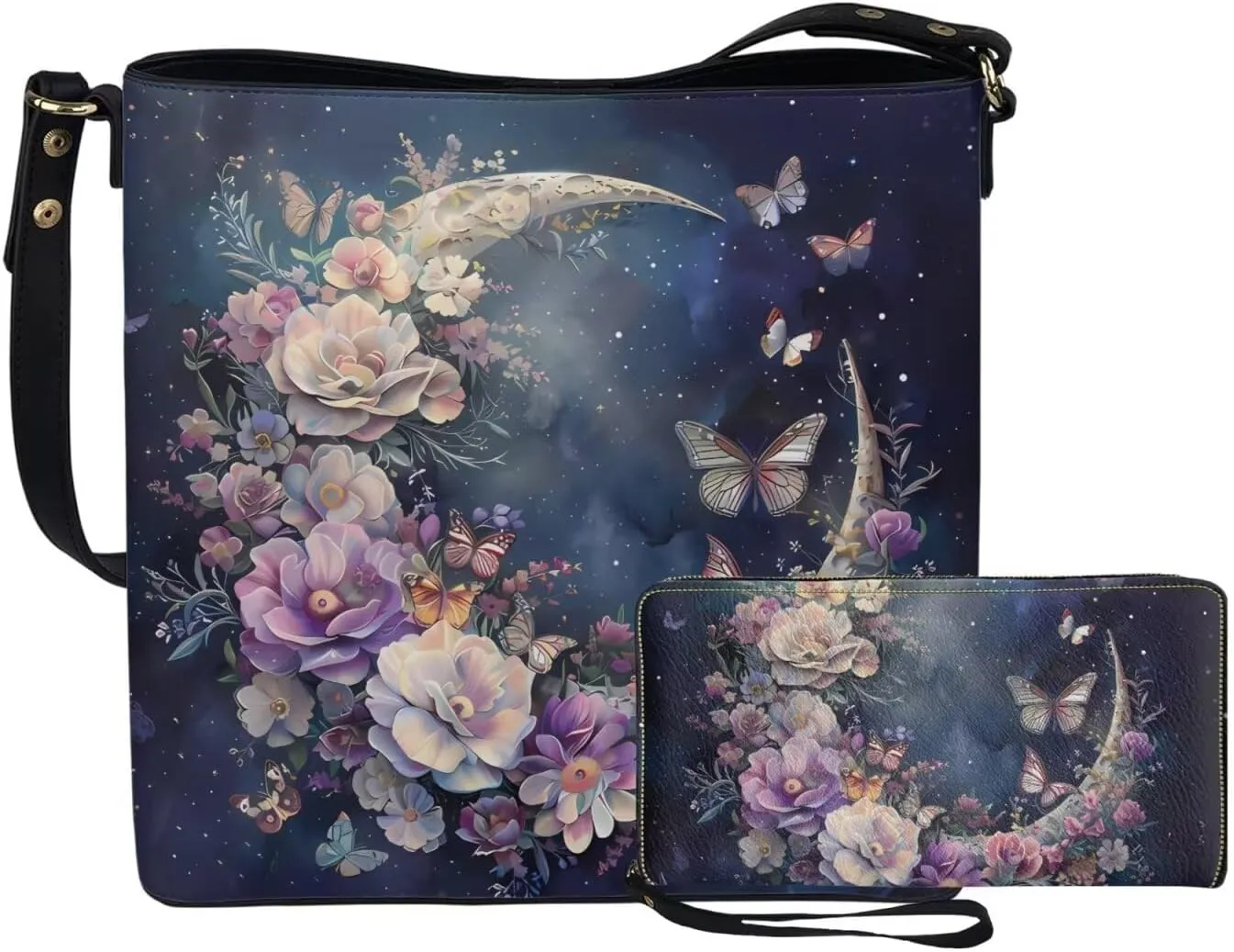 2Pcs Saddle Bags Set Bucket Bags Tote Bag for Women Wear-resistant Wristlet Wallets Large Capacity with Zipper