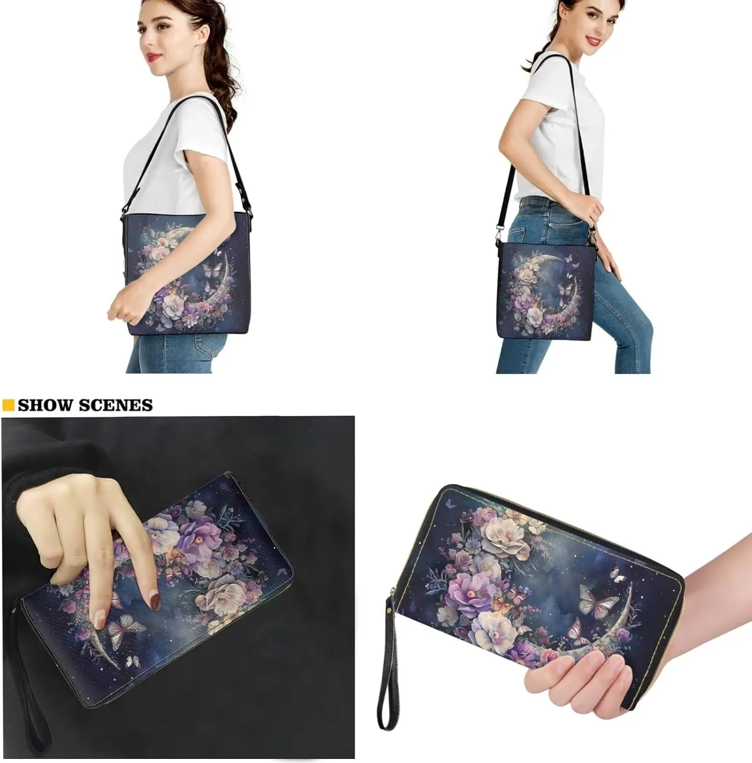 2Pcs Saddle Bags Set Bucket Bags Tote Bag for Women Wear-resistant Wristlet Wallets Large Capacity with Zipper