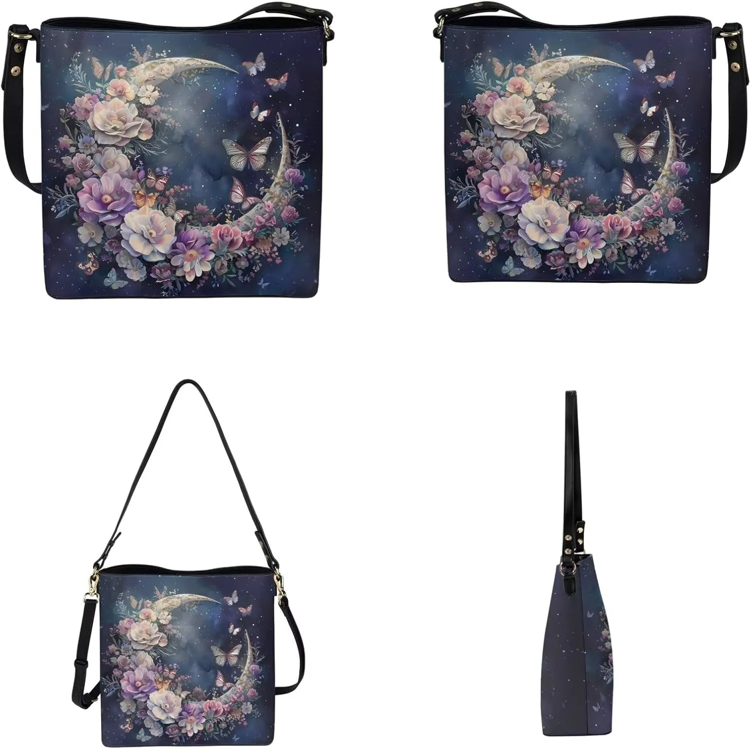 2Pcs Saddle Bags Set Bucket Bags Tote Bag for Women Wear-resistant Wristlet Wallets Large Capacity with Zipper