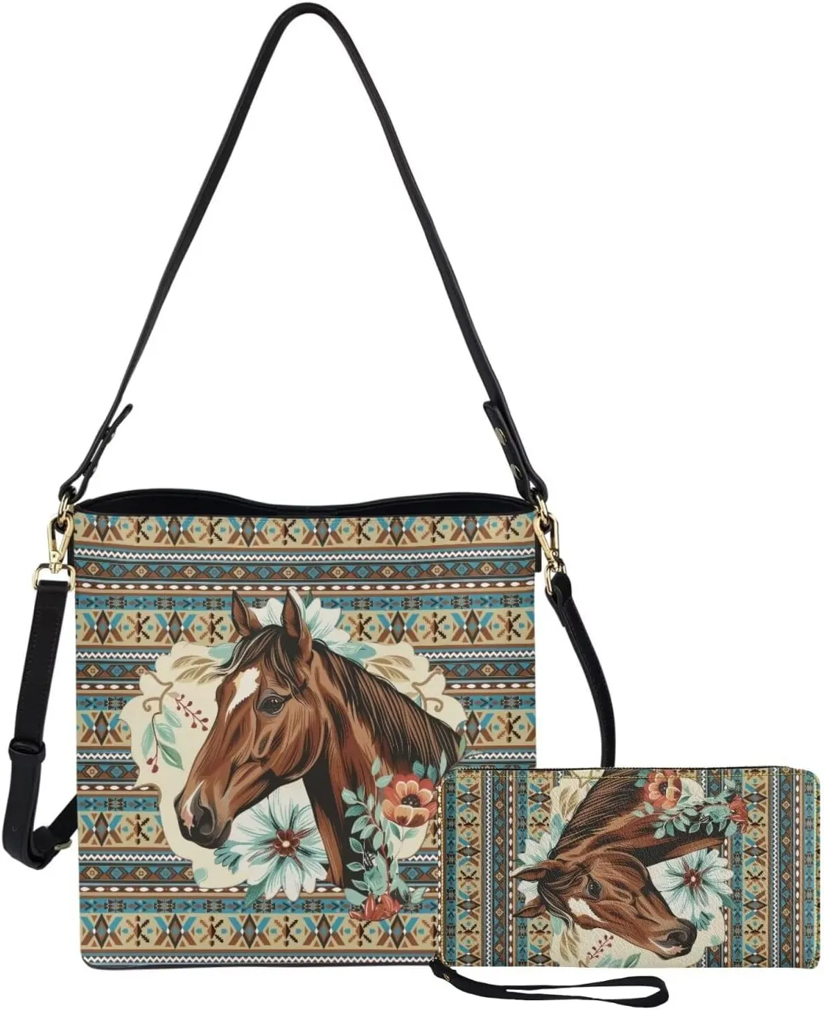 2Pcs Saddle Bags Set Bucket Bags Tote Bag for Women Wear-resistant Wristlet Wallets Large Capacity with Zipper