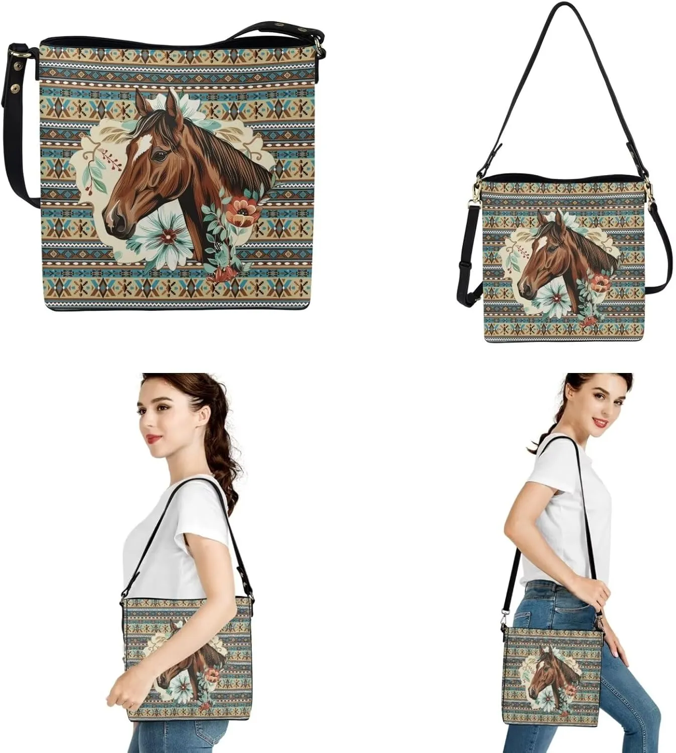2Pcs Saddle Bags Set Bucket Bags Tote Bag for Women Wear-resistant Wristlet Wallets Large Capacity with Zipper