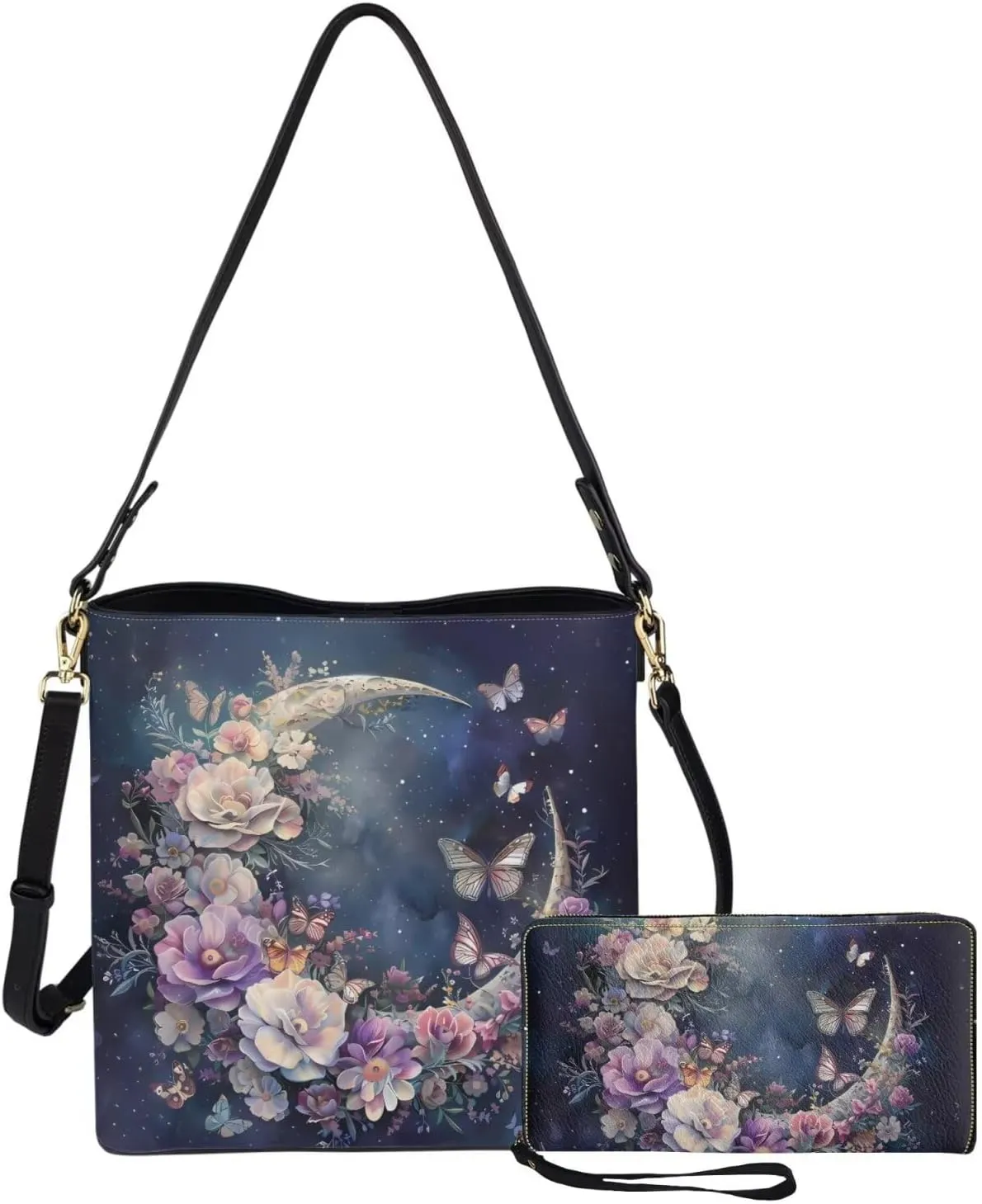 2Pcs Saddle Bags Set Bucket Bags Tote Bag for Women Wear-resistant Wristlet Wallets Large Capacity with Zipper