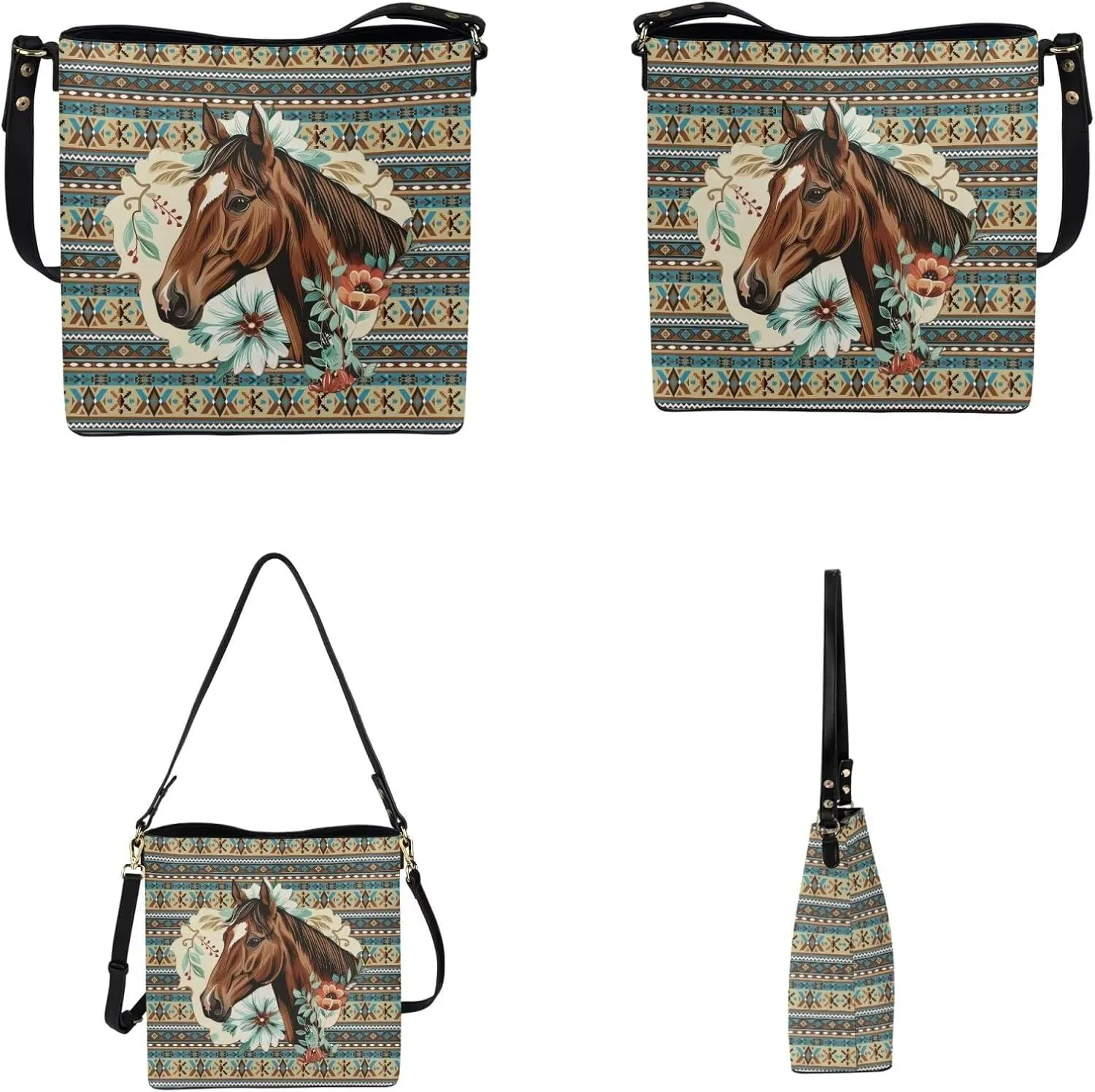2Pcs Saddle Bags Set Bucket Bags Tote Bag for Women Wear-resistant Wristlet Wallets Large Capacity with Zipper
