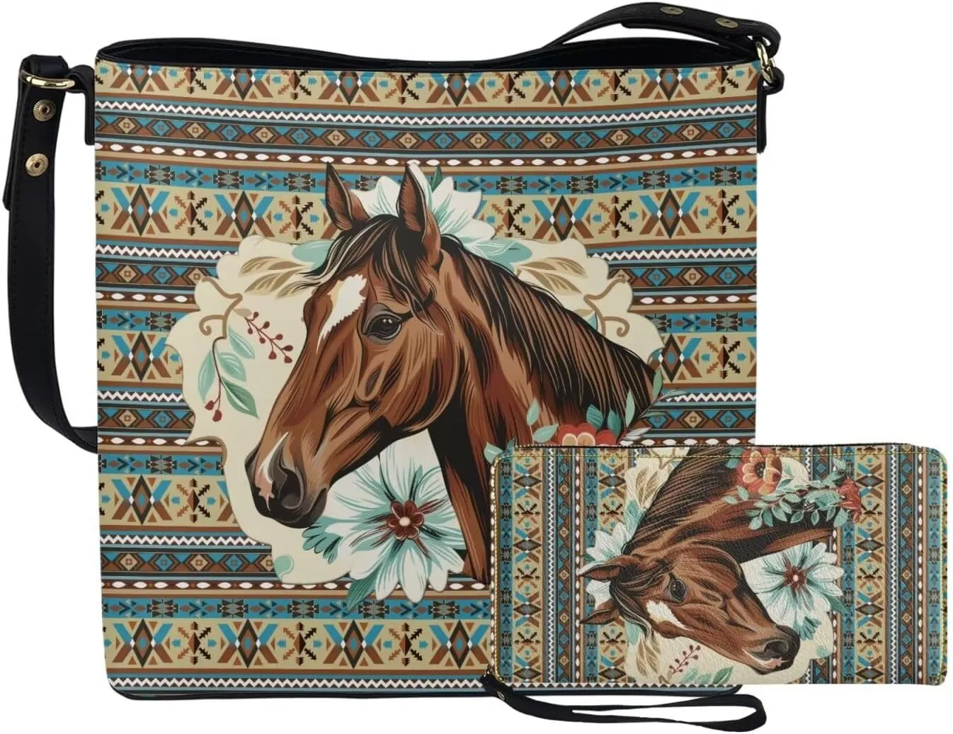 2Pcs Saddle Bags Set Bucket Bags Tote Bag for Women Wear-resistant Wristlet Wallets Large Capacity with Zipper