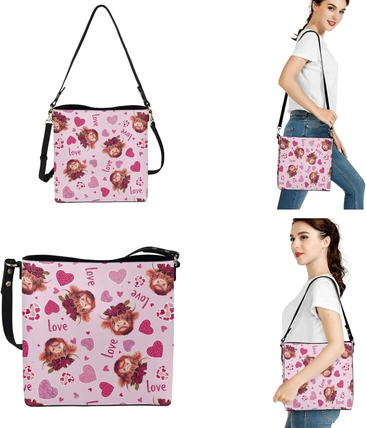 3 Piece Purse Sets for Women with Wallet Valentine's Day Satchel Tote Bags Leather Hobo Crossbody Bags