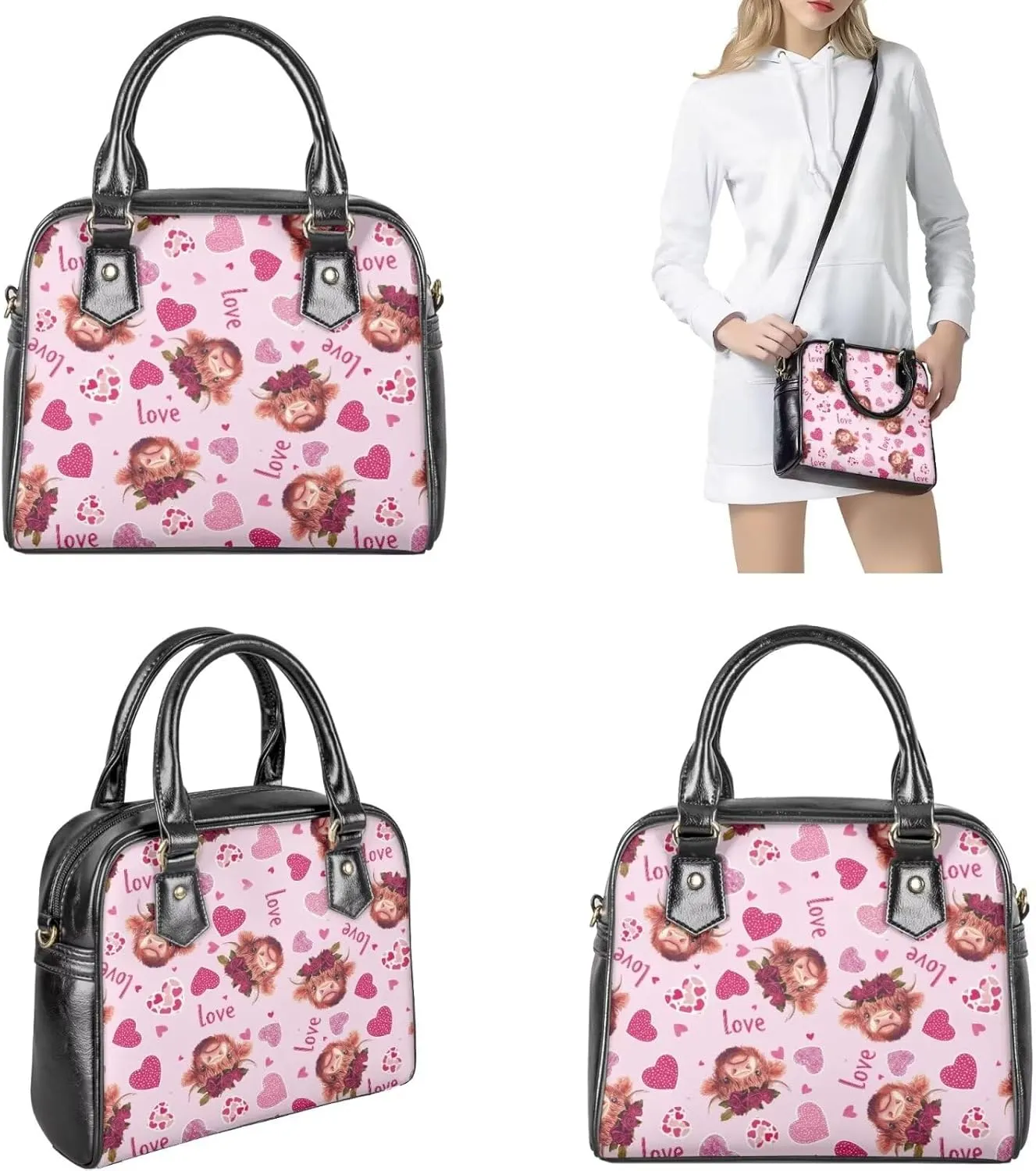 3 Piece Purse Sets for Women with Wallet Valentine's Day Satchel Tote Bags Leather Hobo Crossbody Bags