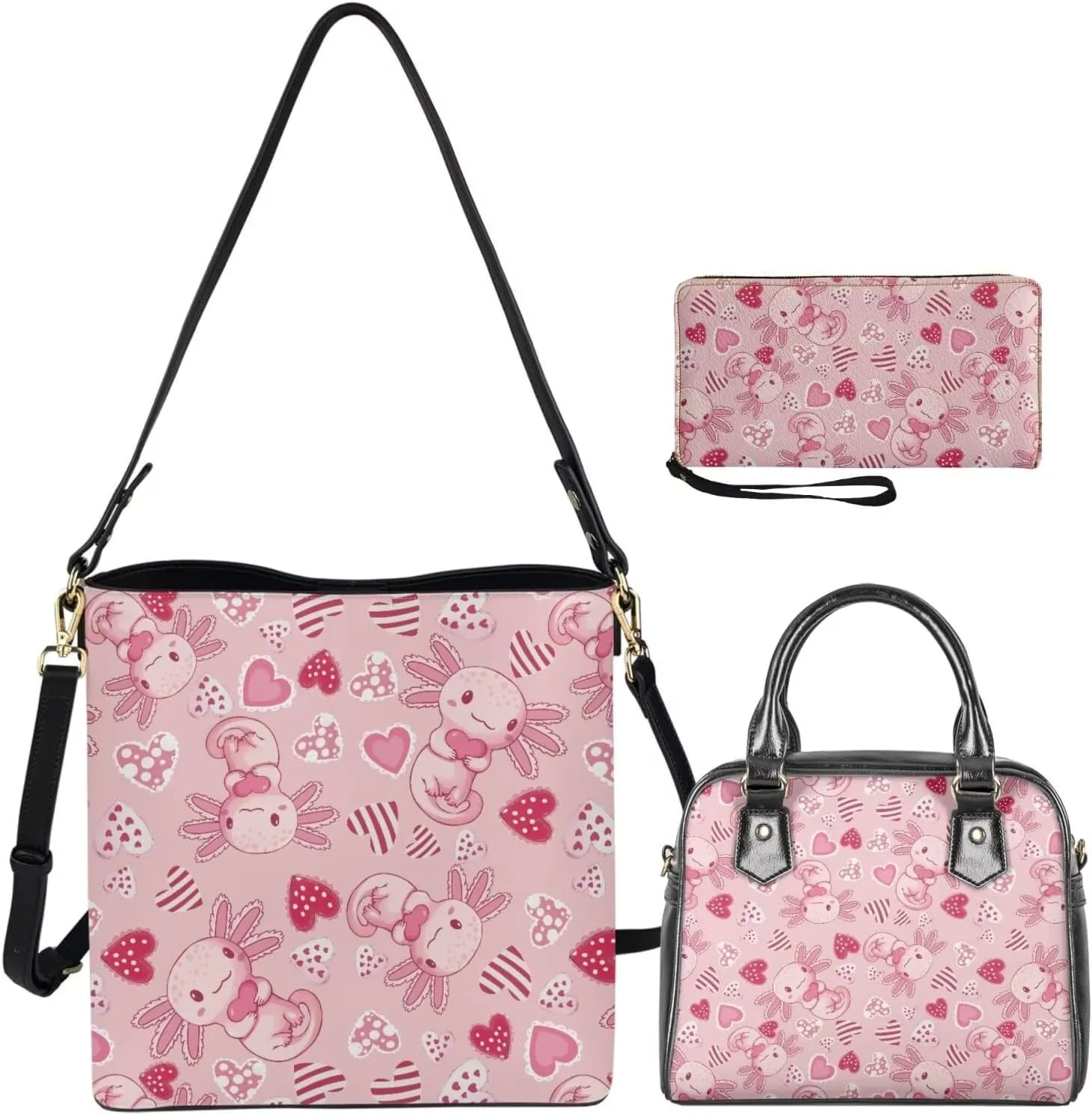3 Piece Purse Sets for Women with Wallet Valentine's Day Satchel Tote Bags Leather Hobo Crossbody Bags