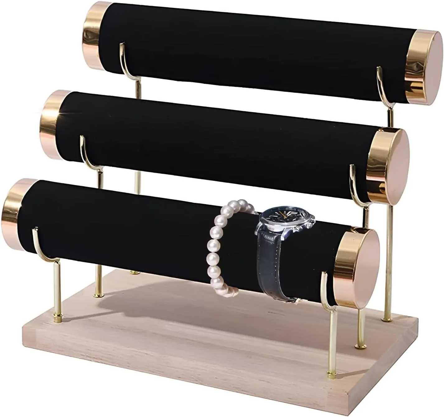 3-Tier Detachable Bracelet Watch Velvet Holder Rack Jewelry Display Stand, Stylish Jewelry Wrist Bracelet Display Stand Organizer for Exhibition Retail Store and Home Use (Black Velvet)