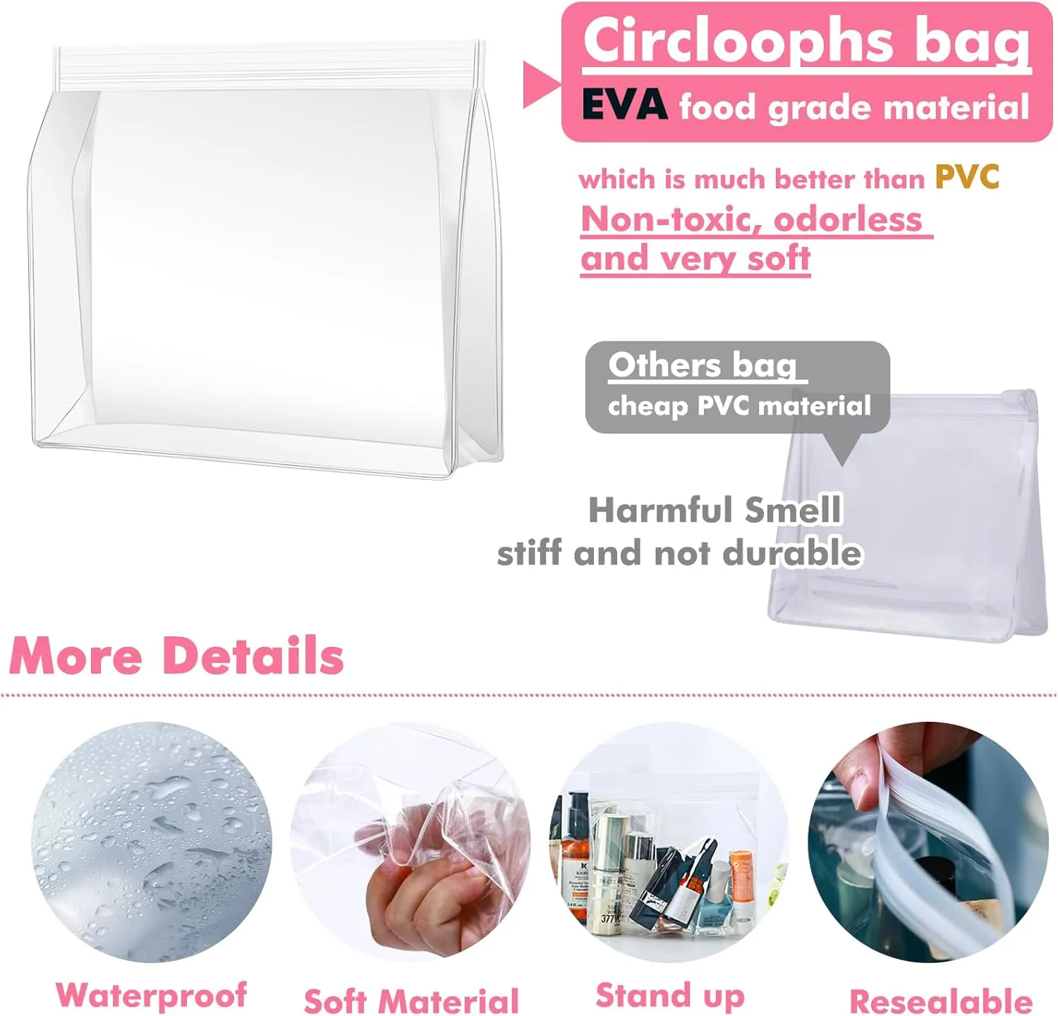 30 Pack Mini Clear Makeup Bag Organizer Cosmetic Zipper Pouch TSA Approved Small Travel Pouches for Toiletries Transparent EVA Reusable Waterproof Plastic Clear Gift Bags Bulk, 6 x 5 x 1.5