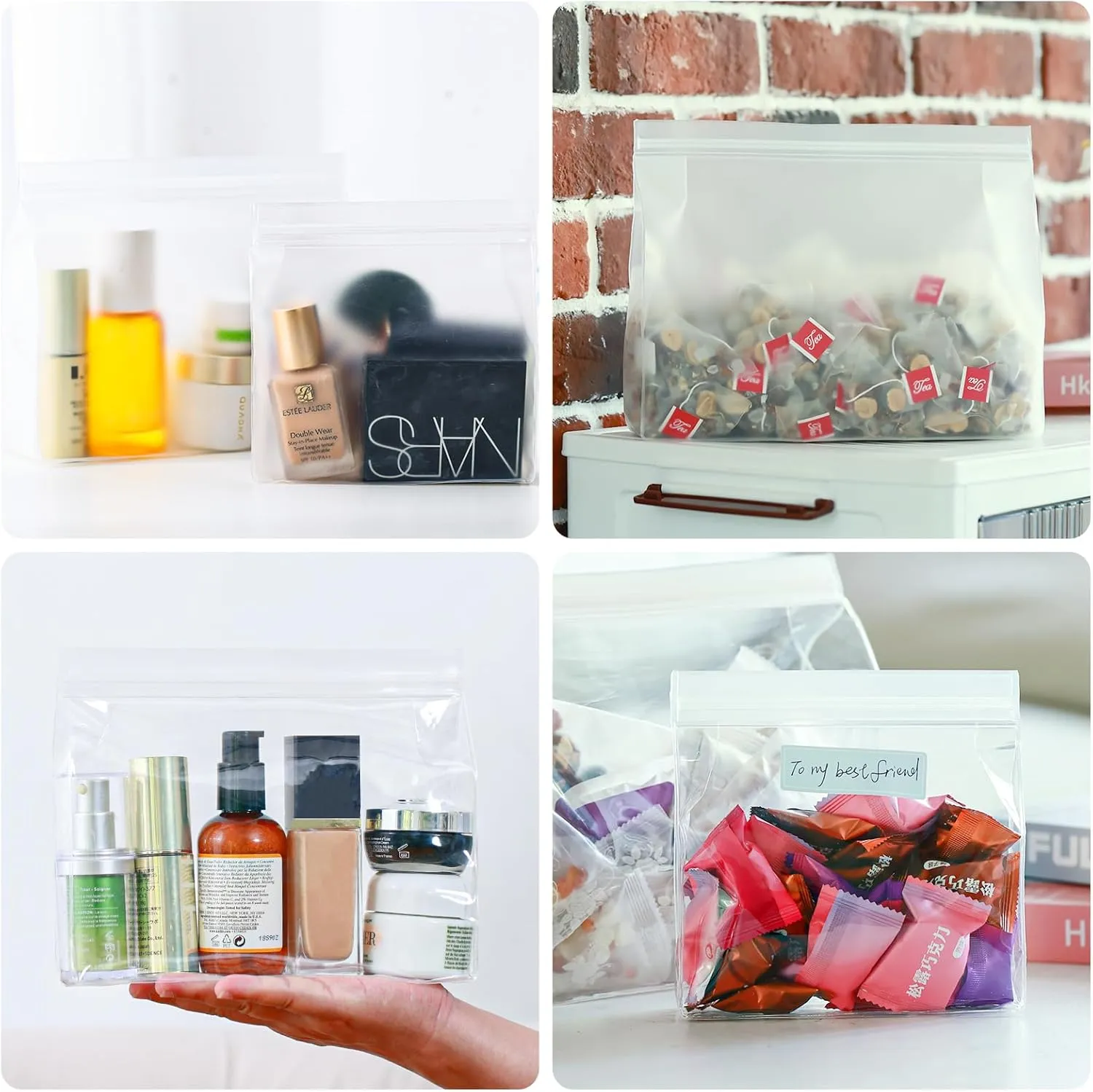 30 Pack Mini Clear Makeup Bag Organizer Cosmetic Zipper Pouch TSA Approved Small Travel Pouches for Toiletries Transparent EVA Reusable Waterproof Plastic Clear Gift Bags Bulk, Frosted, 8 x 6 x 2