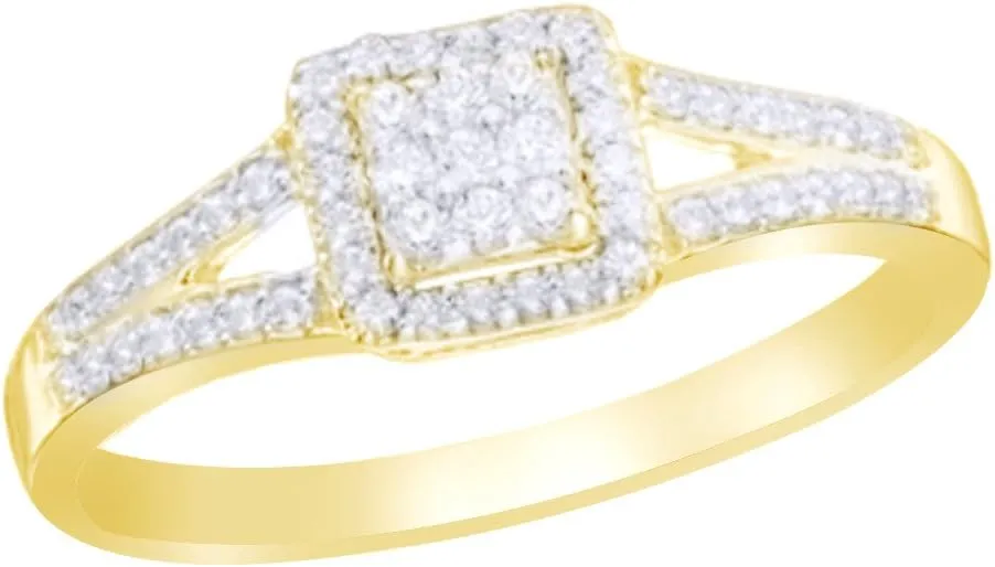 AFFY White Natural Diamond Square Frame Split Shank Promise Ring in 14k Gold Over Sterling Silver (0.25 Cttw)
