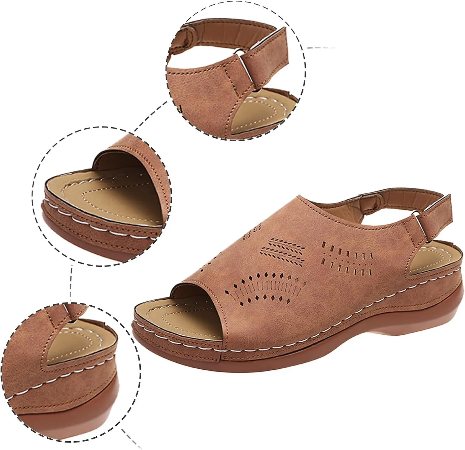 AMDBEL Summer Sandals for Women 2024 Trendy, Orthopedic Sandals for Women Ankle Strap Wedge Shoes Cutout Arch Support Slides