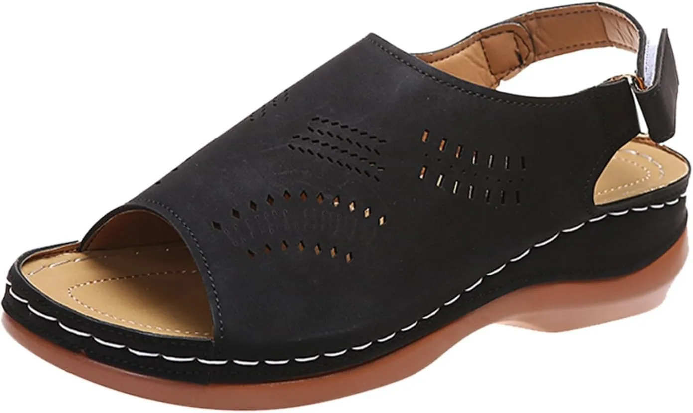 AMDBEL Summer Sandals for Women 2024 Trendy, Orthopedic Sandals for Women Ankle Strap Wedge Shoes Cutout Arch Support Slides