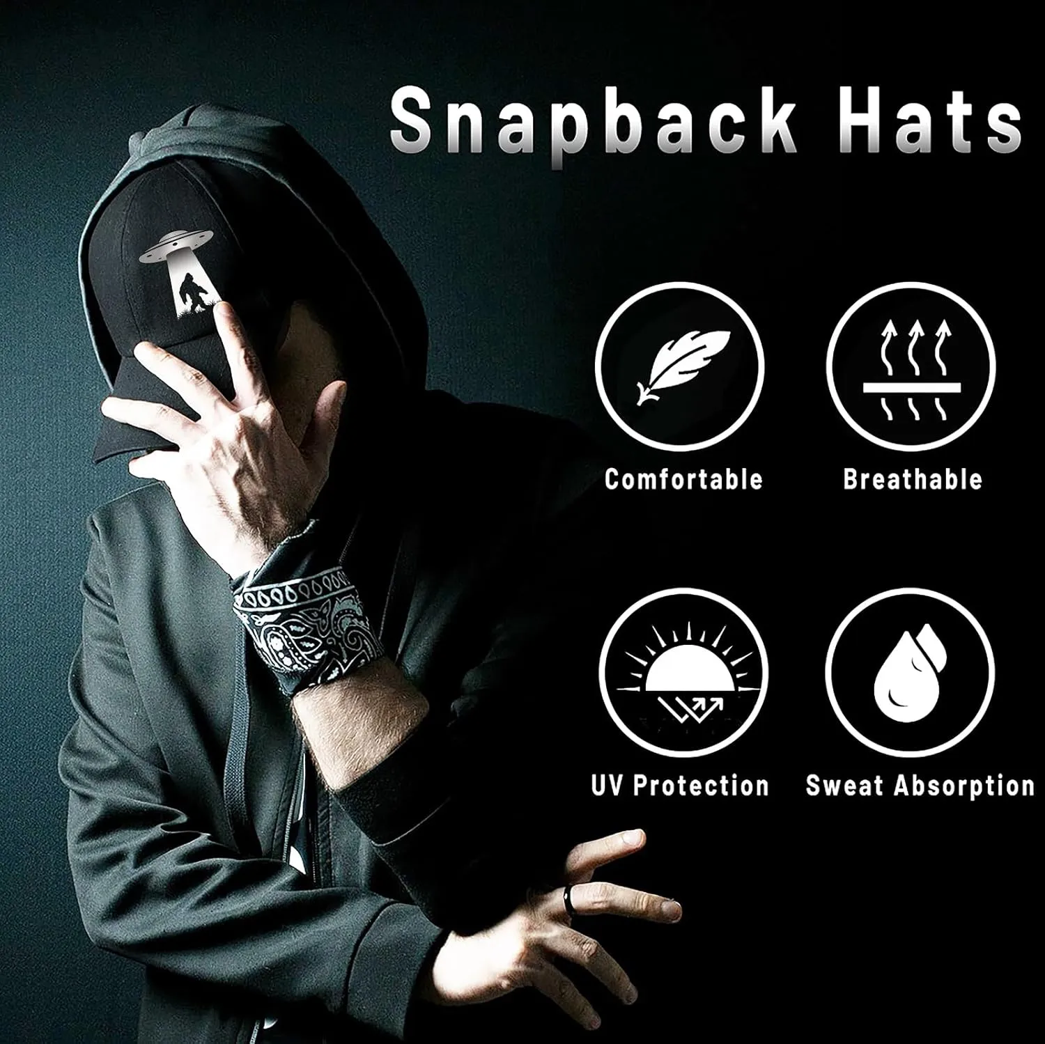 Animal Gorilla Walking Hats for Men Big Foot Flat Bill Snapback Hats Black Flat Brim Cap Adjustable Baseball Cap