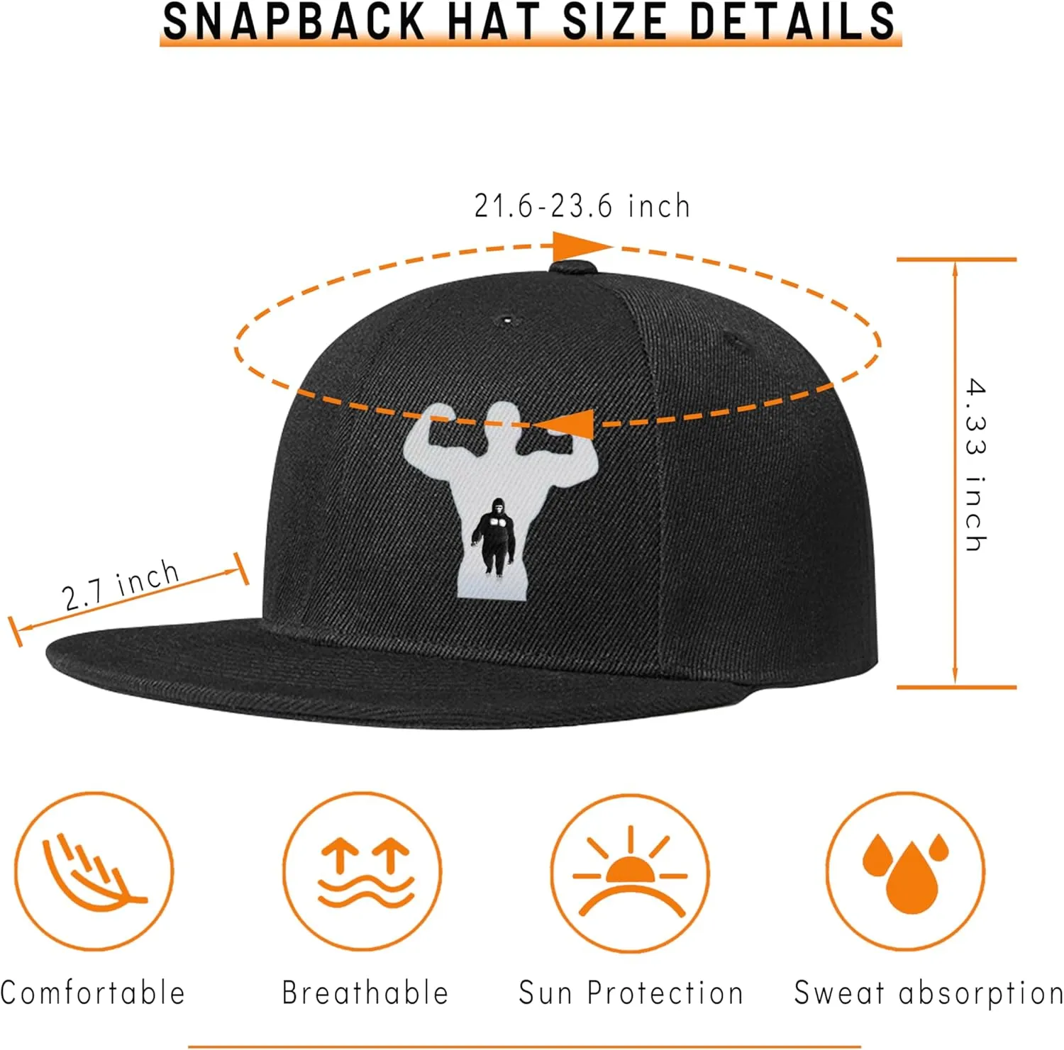 Animal Gorilla Walking Hats for Men Big Foot Flat Bill Snapback Hats Black Flat Brim Cap Adjustable Baseball Cap