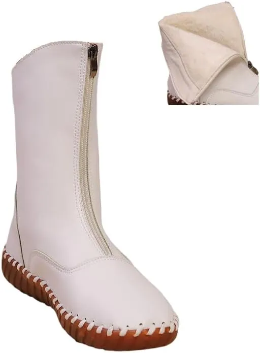 Ankle Boots for Women Low Heel,2024 New Arch Support Booties Side Zip-up Vintage Leather Damping Shoes Flat Heel Booties