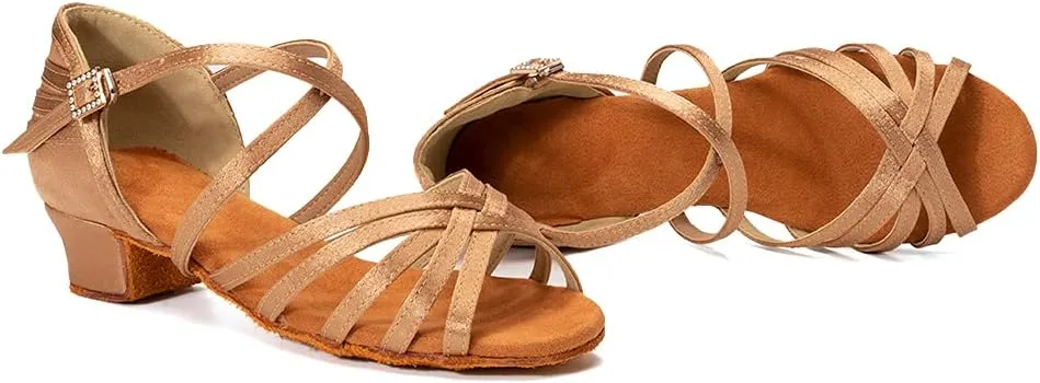 AOQUNFS Girls Latin Dance Shoes Low Heels Tango Salsa Ballroom Practice Dancing Shoes,234-TL