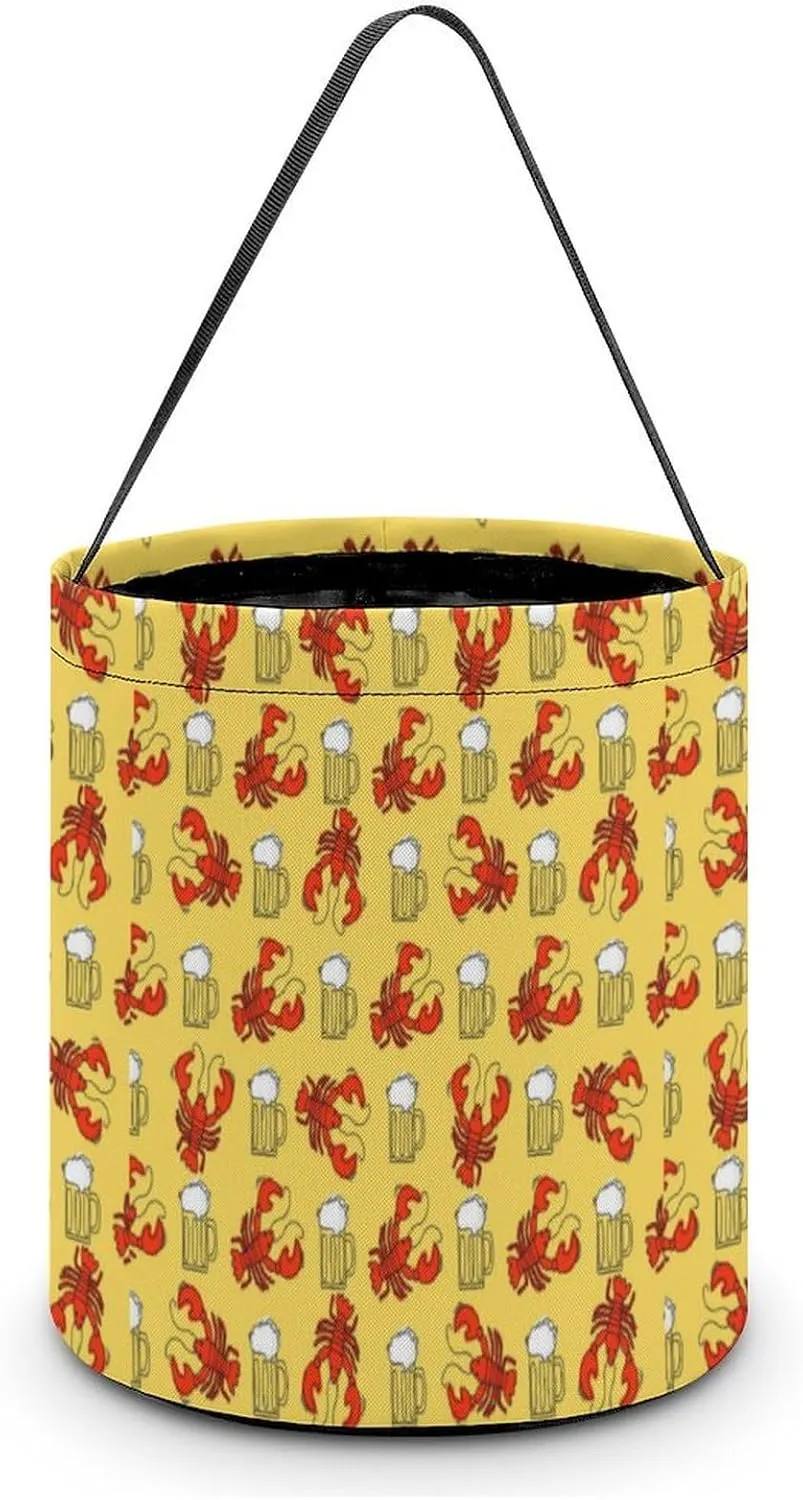 Beer and Crawfish Funny Easter Egg Bags Trick-o-r-Treat Tote Bag Reusable Bucket Storage Basket Handbag Party Novelty