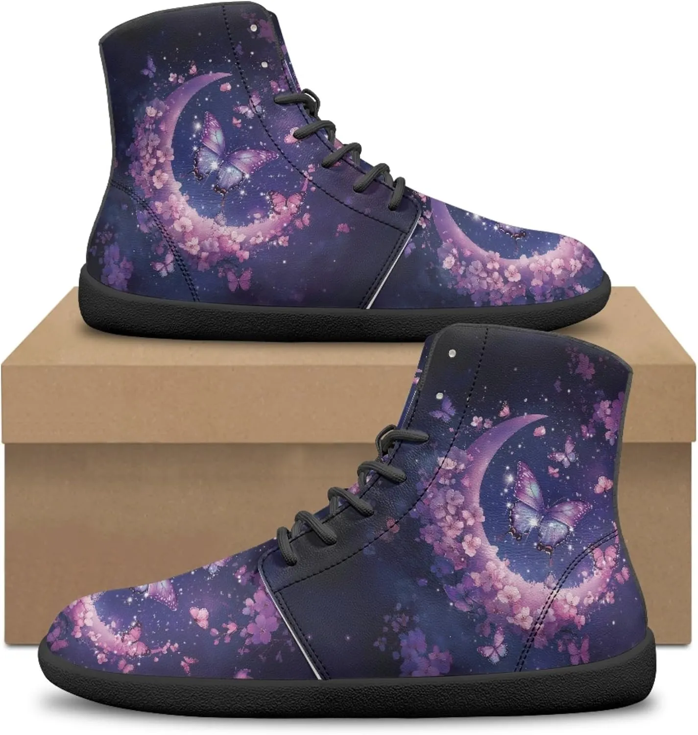 Boho Mandala Print Unisex Barefoot Shoes PU Leather High Top Barefoot Sneakers for Outdoor