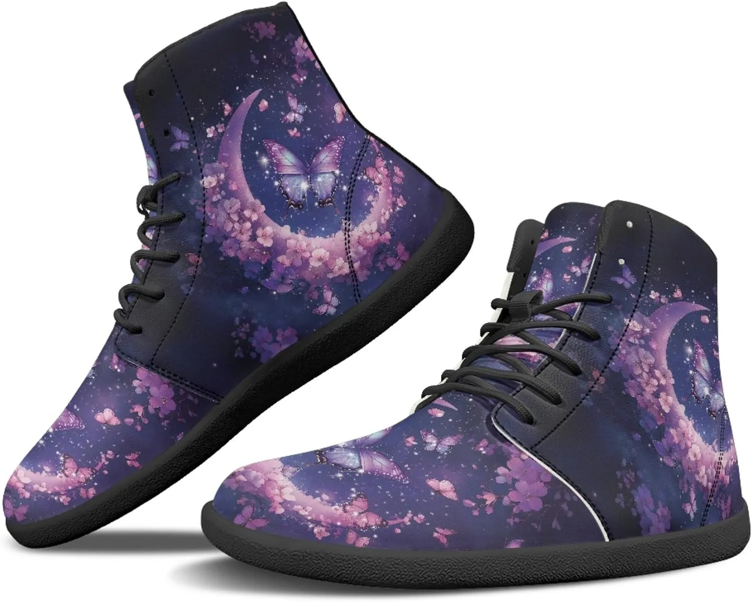 Boho Mandala Print Unisex Barefoot Shoes PU Leather High Top Barefoot Sneakers for Outdoor