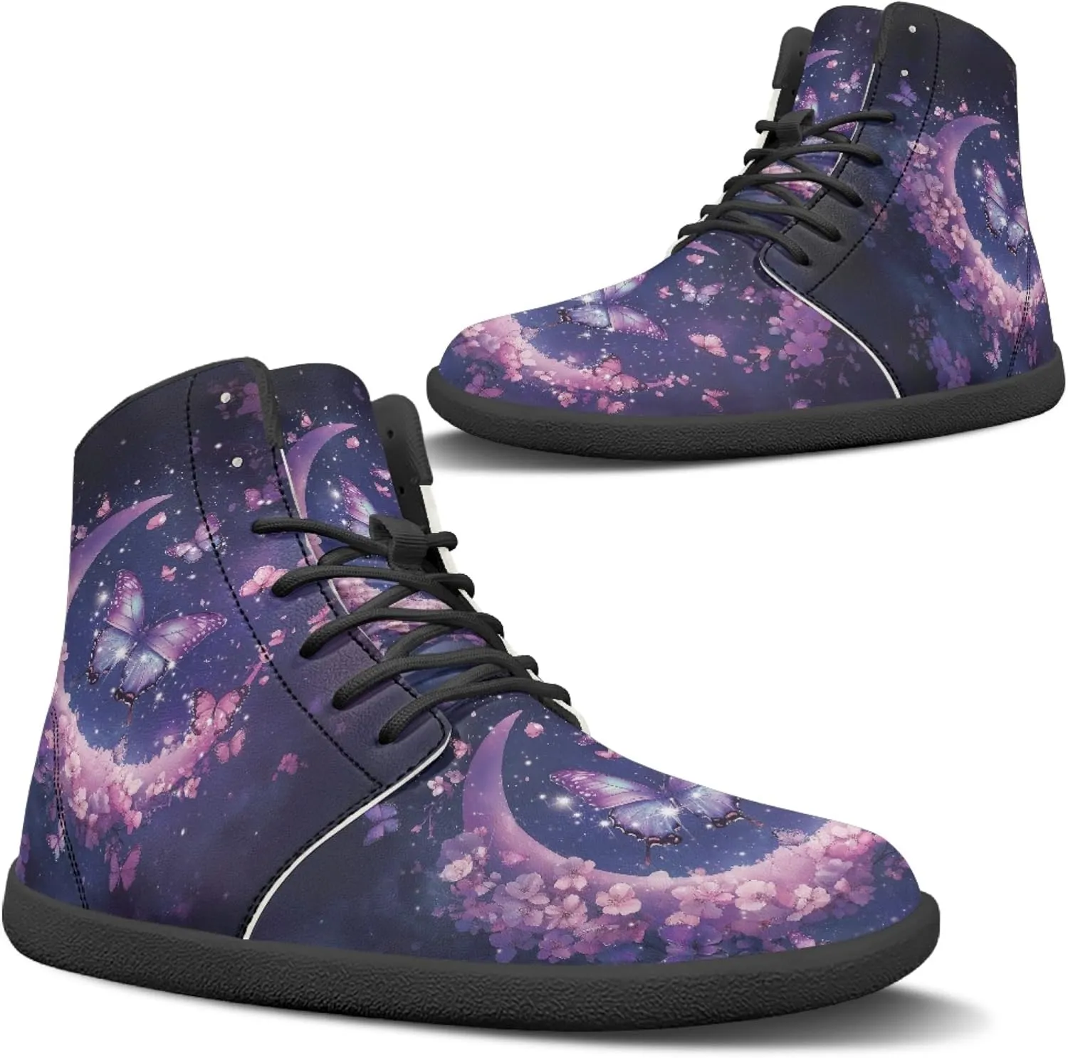 Boho Mandala Print Unisex Barefoot Shoes PU Leather High Top Barefoot Sneakers for Outdoor