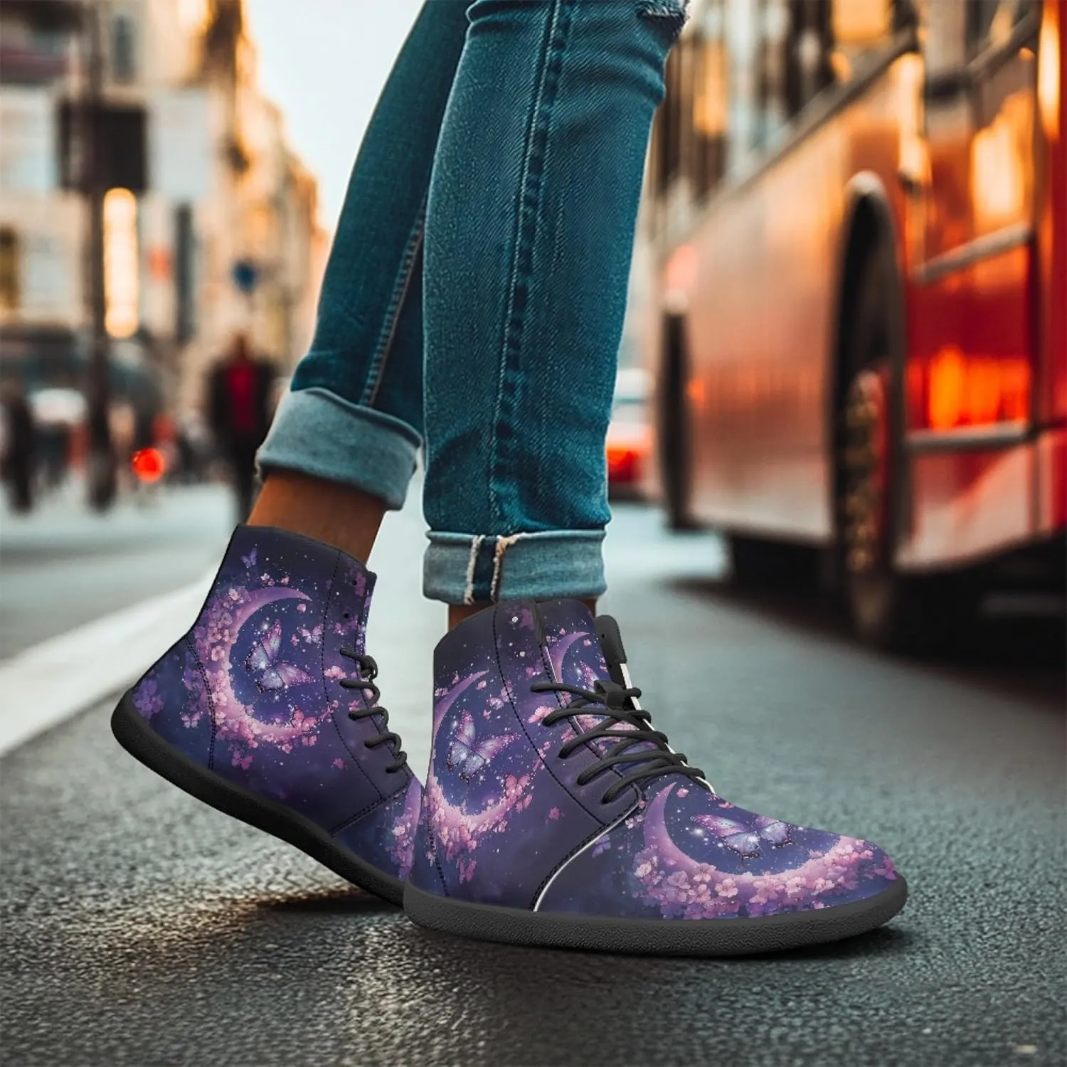 Boho Mandala Print Unisex Barefoot Shoes PU Leather High Top Barefoot Sneakers for Outdoor