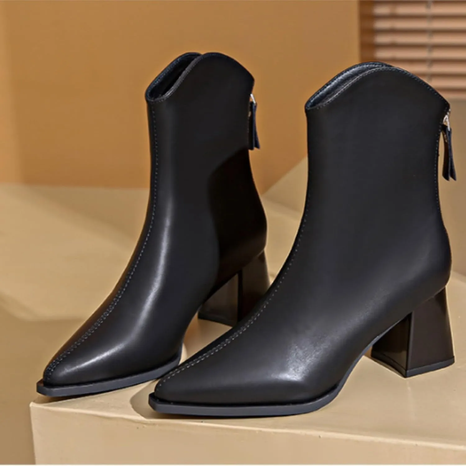 Botines Para Mujer Wide Boots Winter Heels Ladies Low Heel Boots Black Boots Ankle Grey Leather Booties Women Ankle Boots
