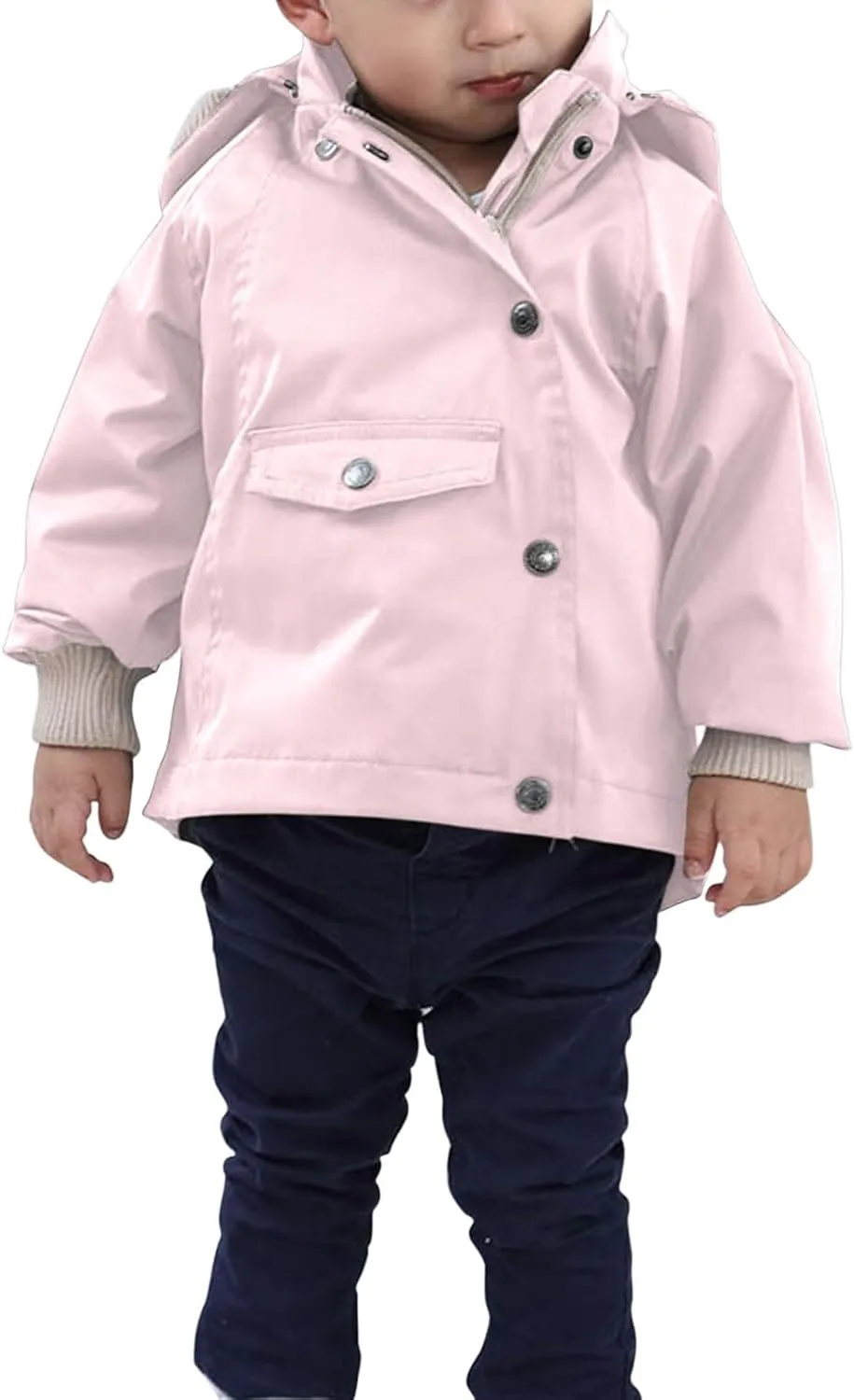 Boys Girls Jackets with Detachable Hooded, Fall Winter Windbreaker Zipper Water Proof Rain Coat Outerwear 1-9 Years