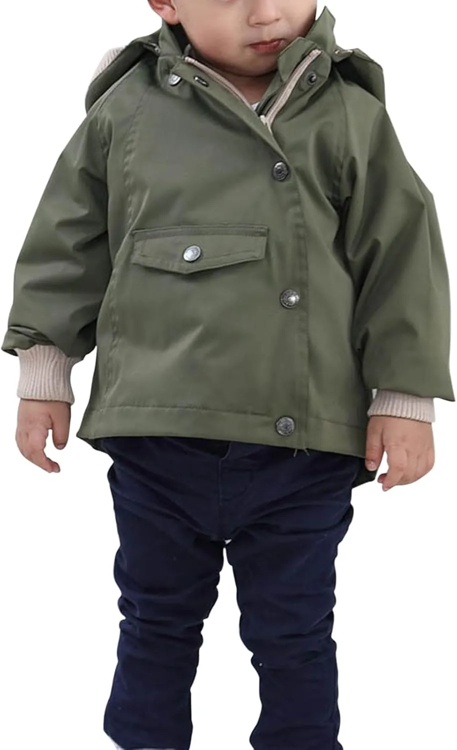 Boys Girls Jackets with Detachable Hooded, Fall Winter Windbreaker Zipper Water Proof Rain Coat Outerwear 1-9 Years