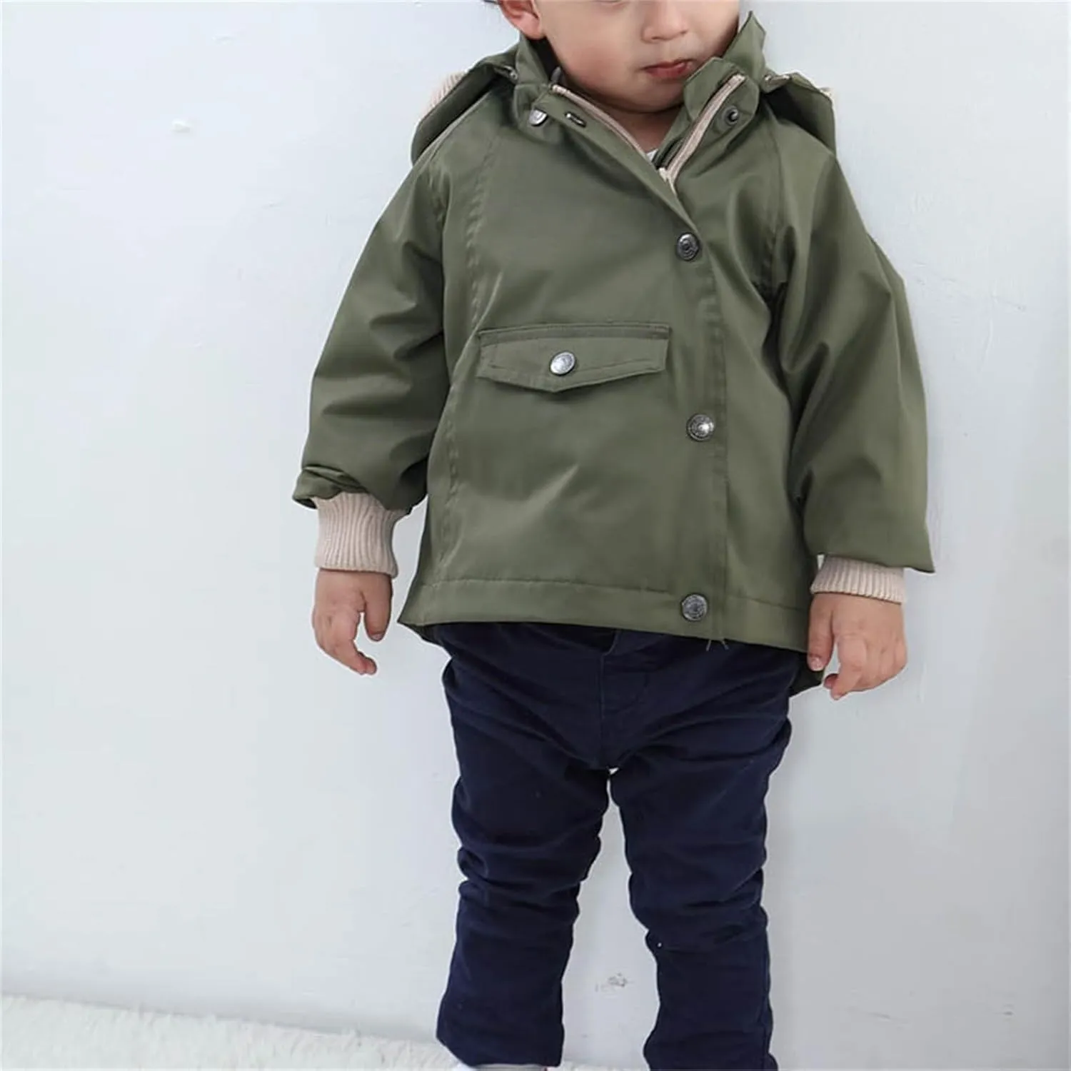 Boys Girls Jackets with Detachable Hooded, Fall Winter Windbreaker Zipper Water Proof Rain Coat Outerwear 1-9 Years
