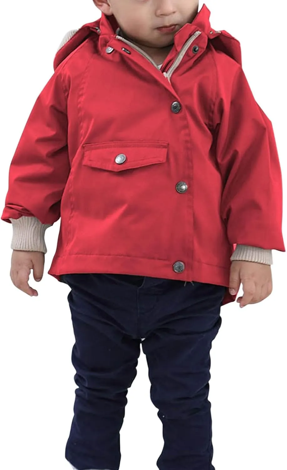 Boys Girls Jackets with Detachable Hooded, Fall Winter Windbreaker Zipper Water Proof Rain Coat Outerwear 1-9 Years