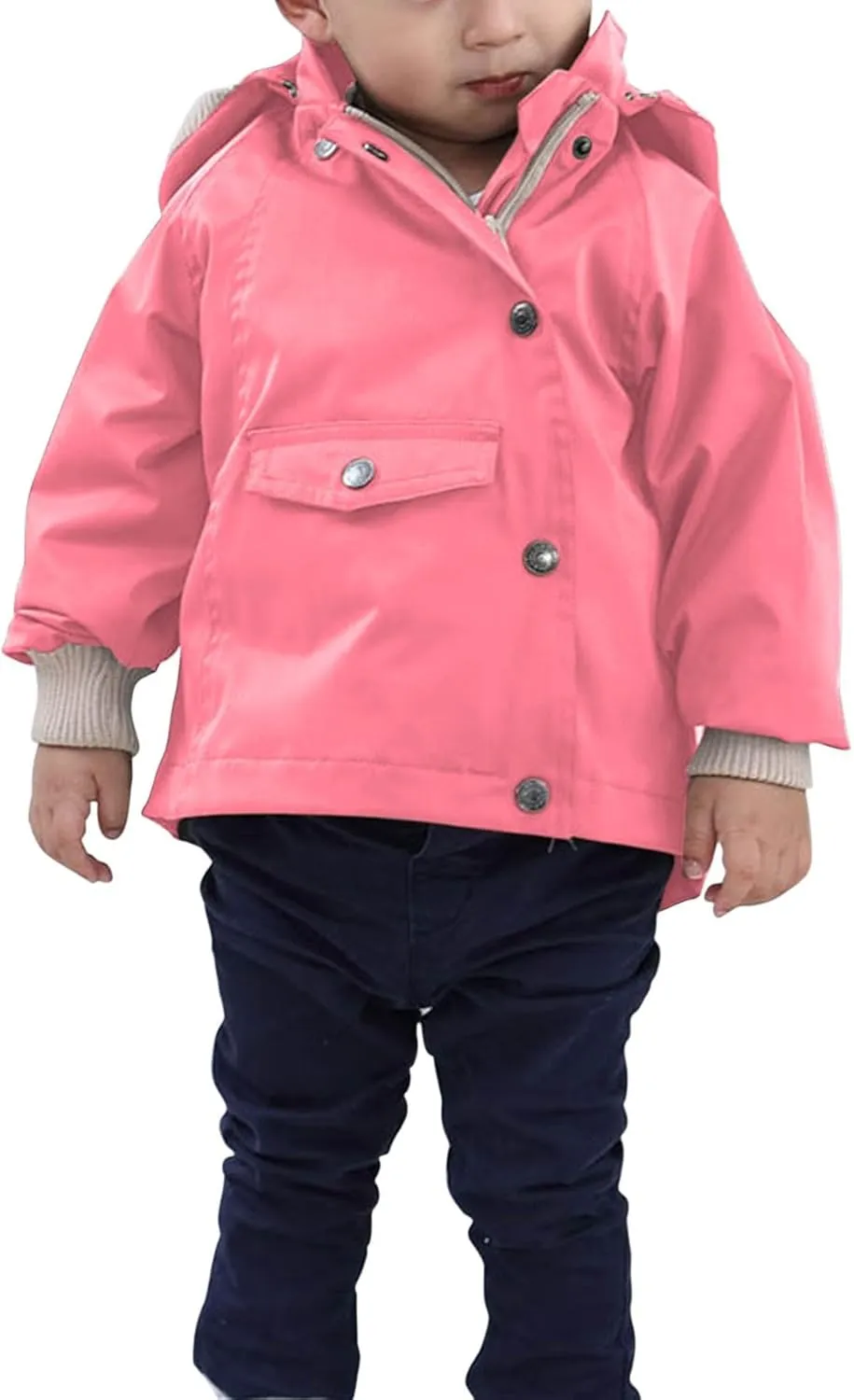 Boys Girls Jackets with Detachable Hooded, Fall Winter Windbreaker Zipper Water Proof Rain Coat Outerwear 1-9 Years