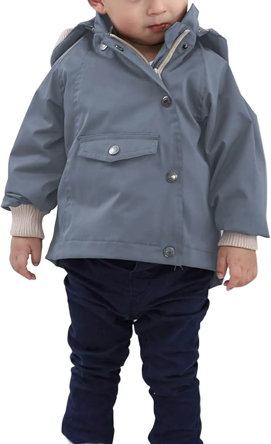 Boys Girls Jackets with Detachable Hooded, Fall Winter Windbreaker Zipper Water Proof Rain Coat Outerwear 1-9 Years