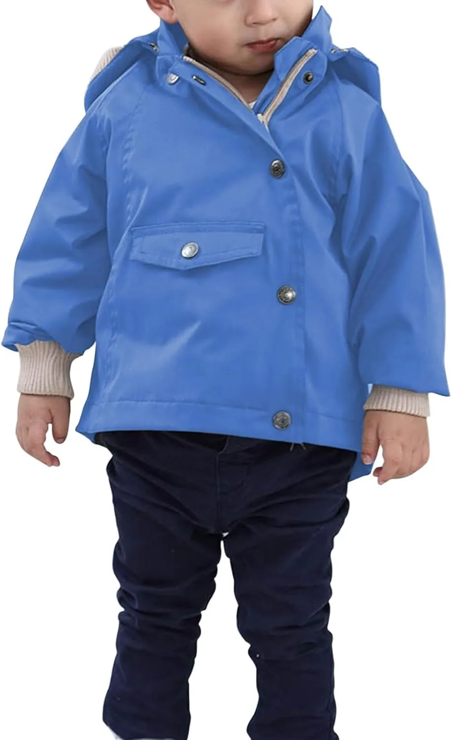Boys Girls Jackets with Detachable Hooded, Fall Winter Windbreaker Zipper Water Proof Rain Coat Outerwear 1-9 Years