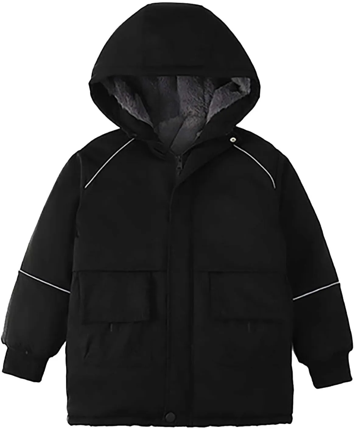 Boys Warm Winter Coat Long Parka Fleece Lined Windbreaker Puffer Jacket Outerwear with Hood Pockets 5-15 Years