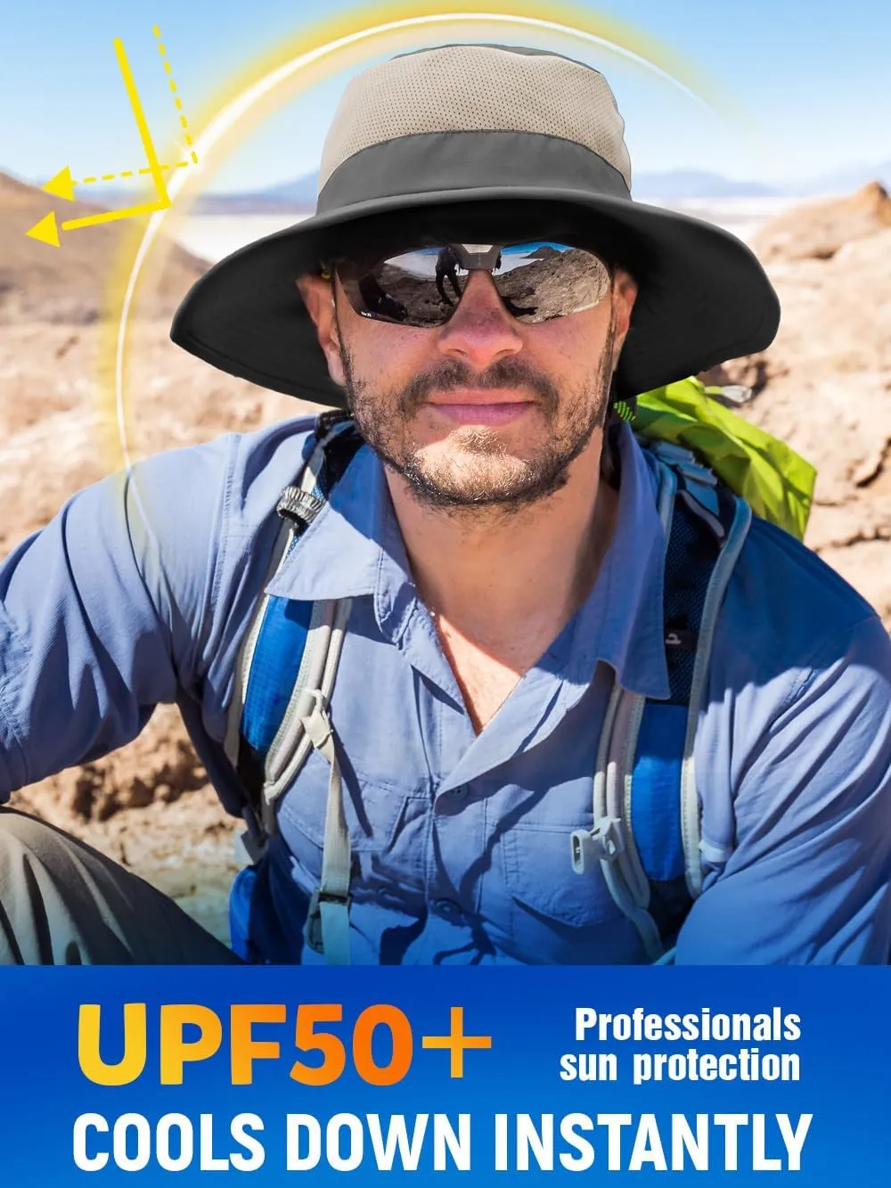 Bucket Sun Hats for Men Women,Cooling Boonie Beach Hats Upf50  Sun Protection with Breathable Mesh for Hiking Fishing