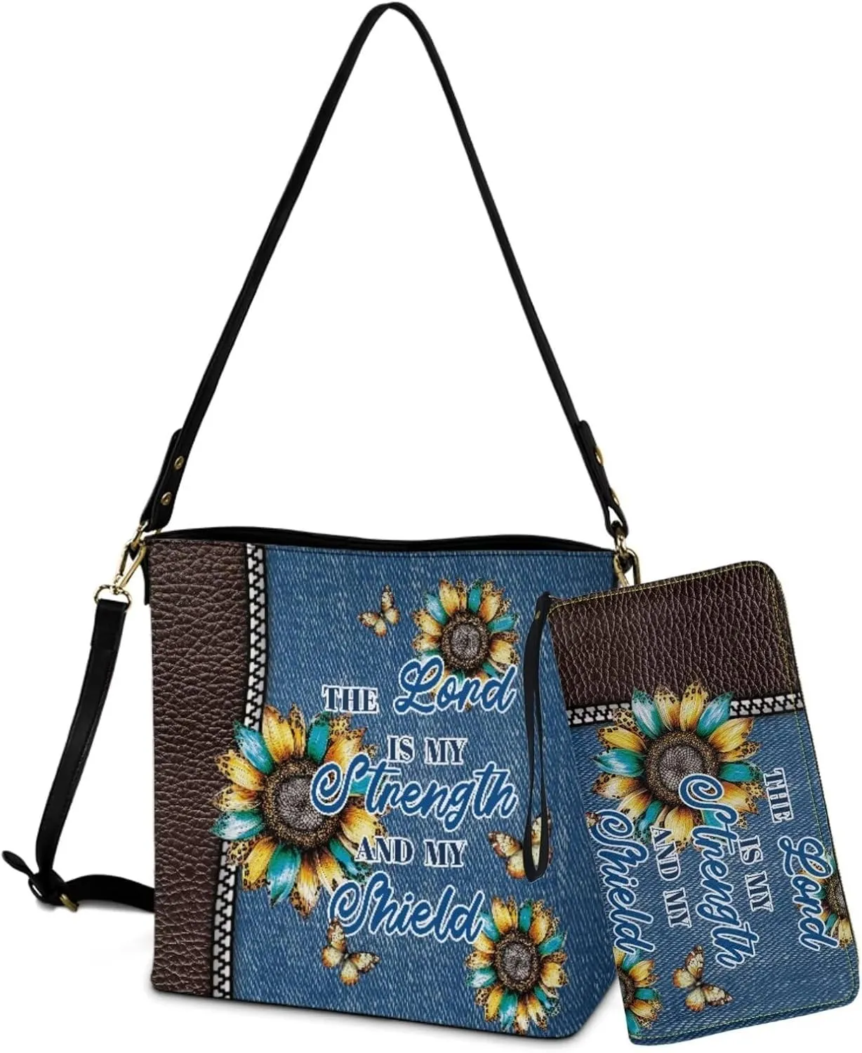 Bucket Tote Bag with Wallet Set for Women, Crossbody Leather Bucket Bags Wallet Set with Removable Strap